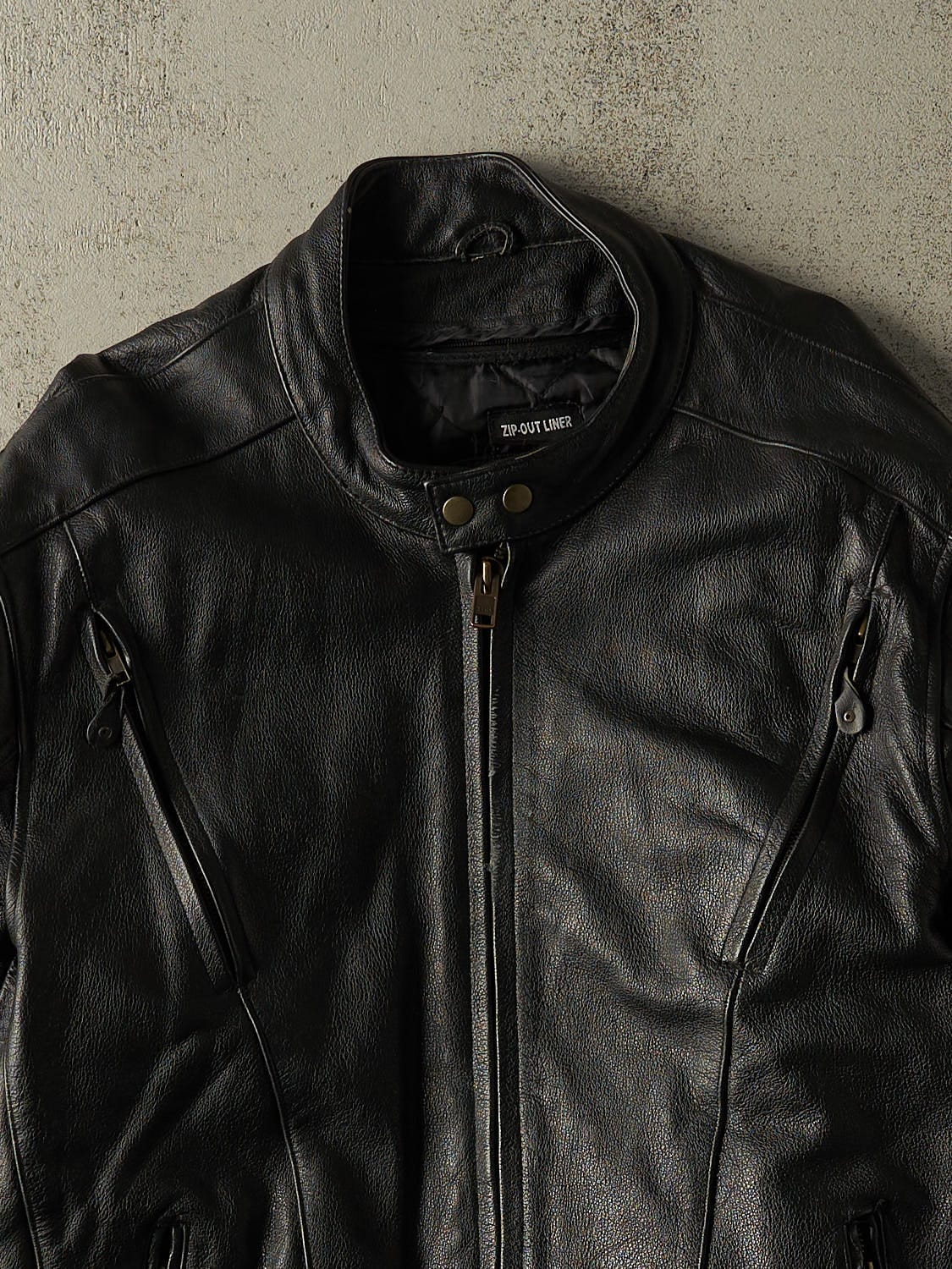 Vintage 90s Black Moto Biker Leather Jacket (XL)