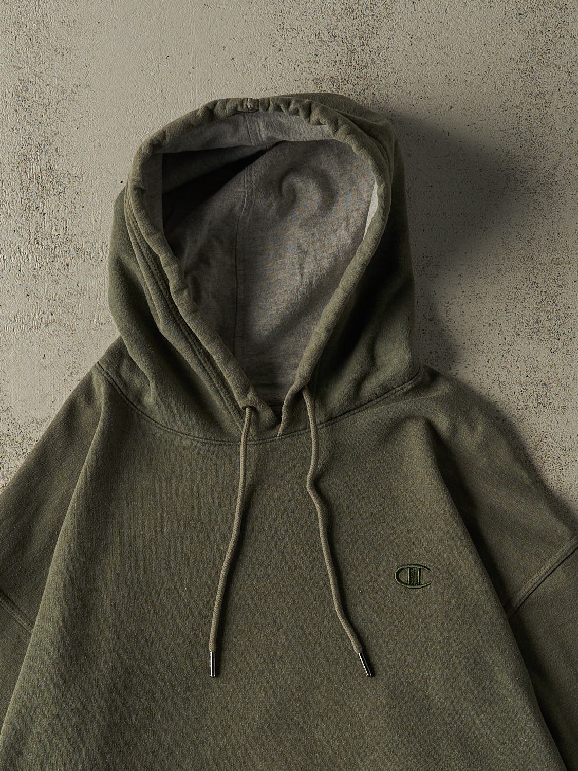 Vintage Y2K Sun Faded Green Champion Embroidered Hoodie (XXL)