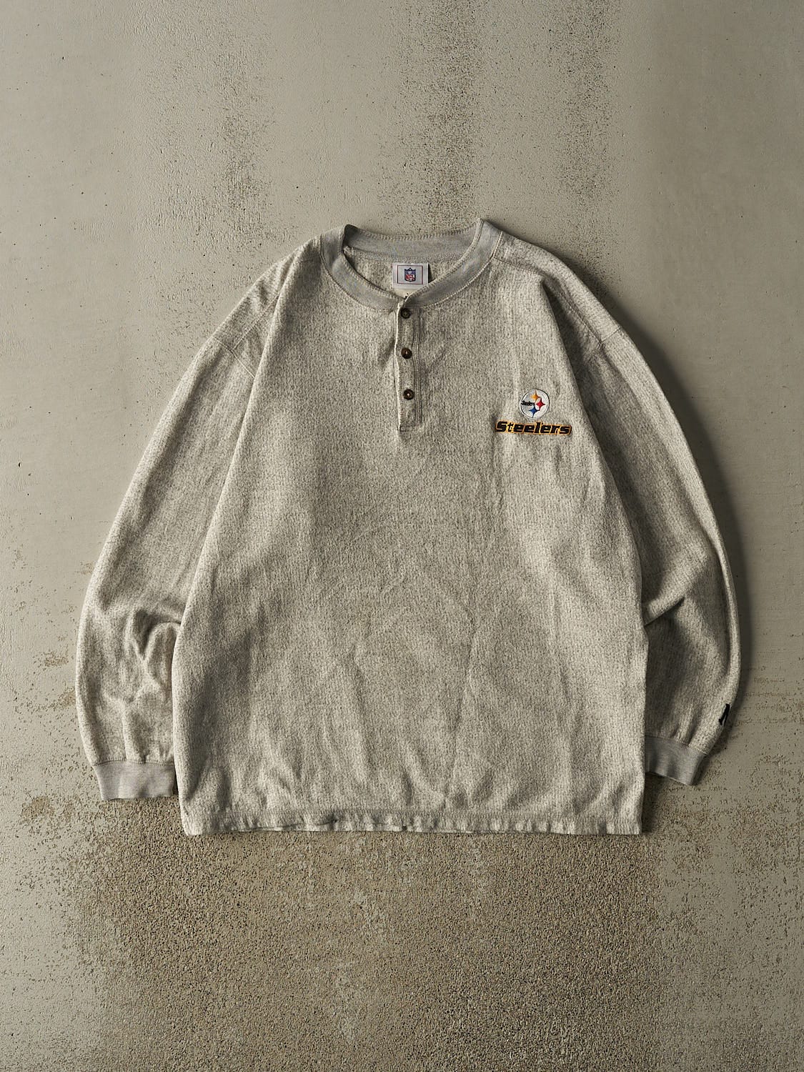 Vintage 90s Heather Grey Pittsburgh Steelers Quarter Button Textured Long Sleeve (XL/XXL)