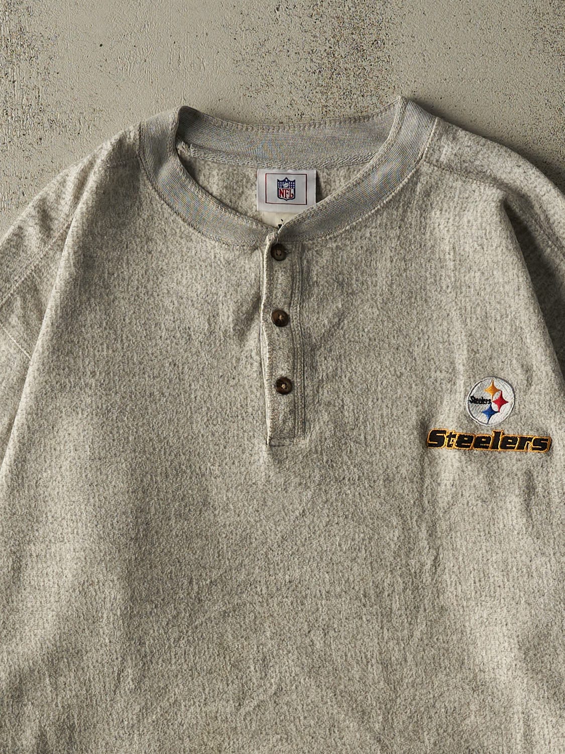 Vintage 90s Heather Grey Pittsburgh Steelers Quarter Button Textured Long Sleeve (XL/XXL)