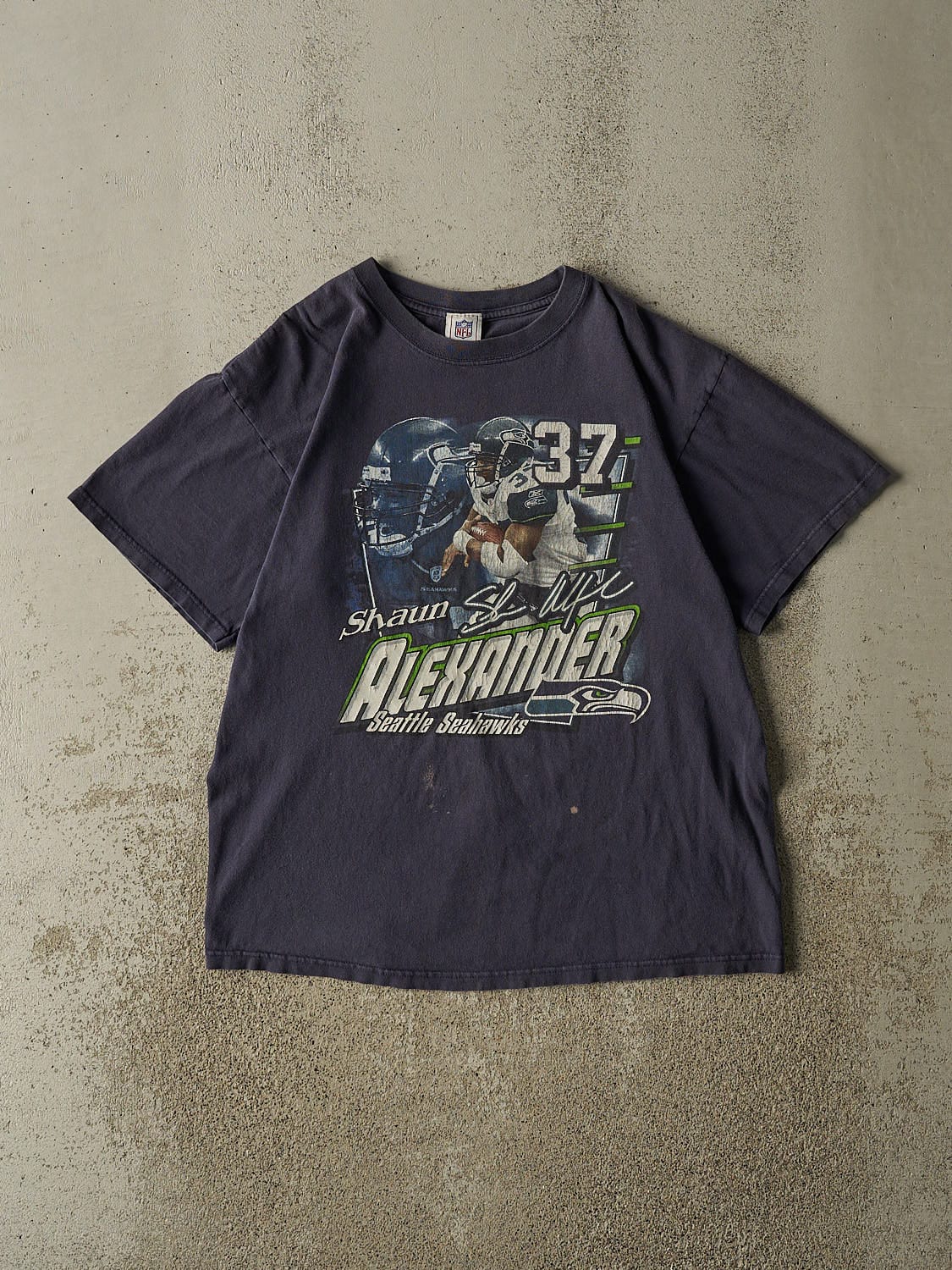 Vintage Y2K Navy Blue Seattle Seahawks #37 Shaun Alexander Tee (M/L)