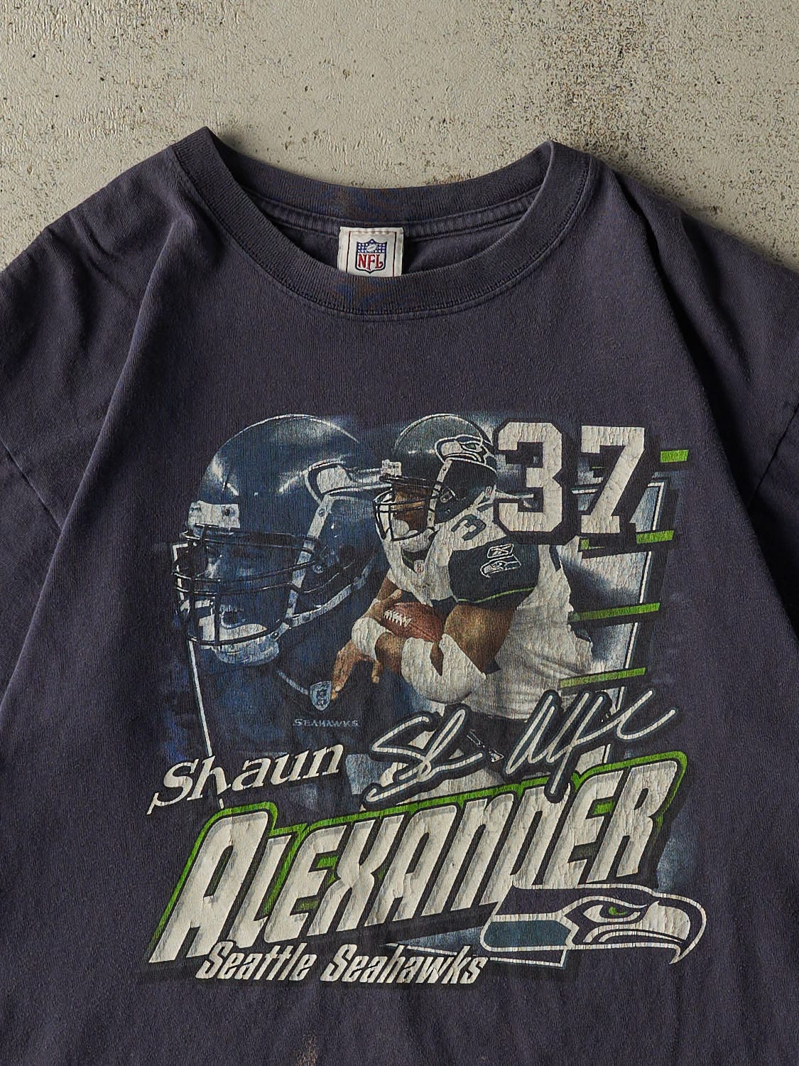 Vintage Y2K Navy Blue Seattle Seahawks #37 Shaun Alexander Tee (M/L)