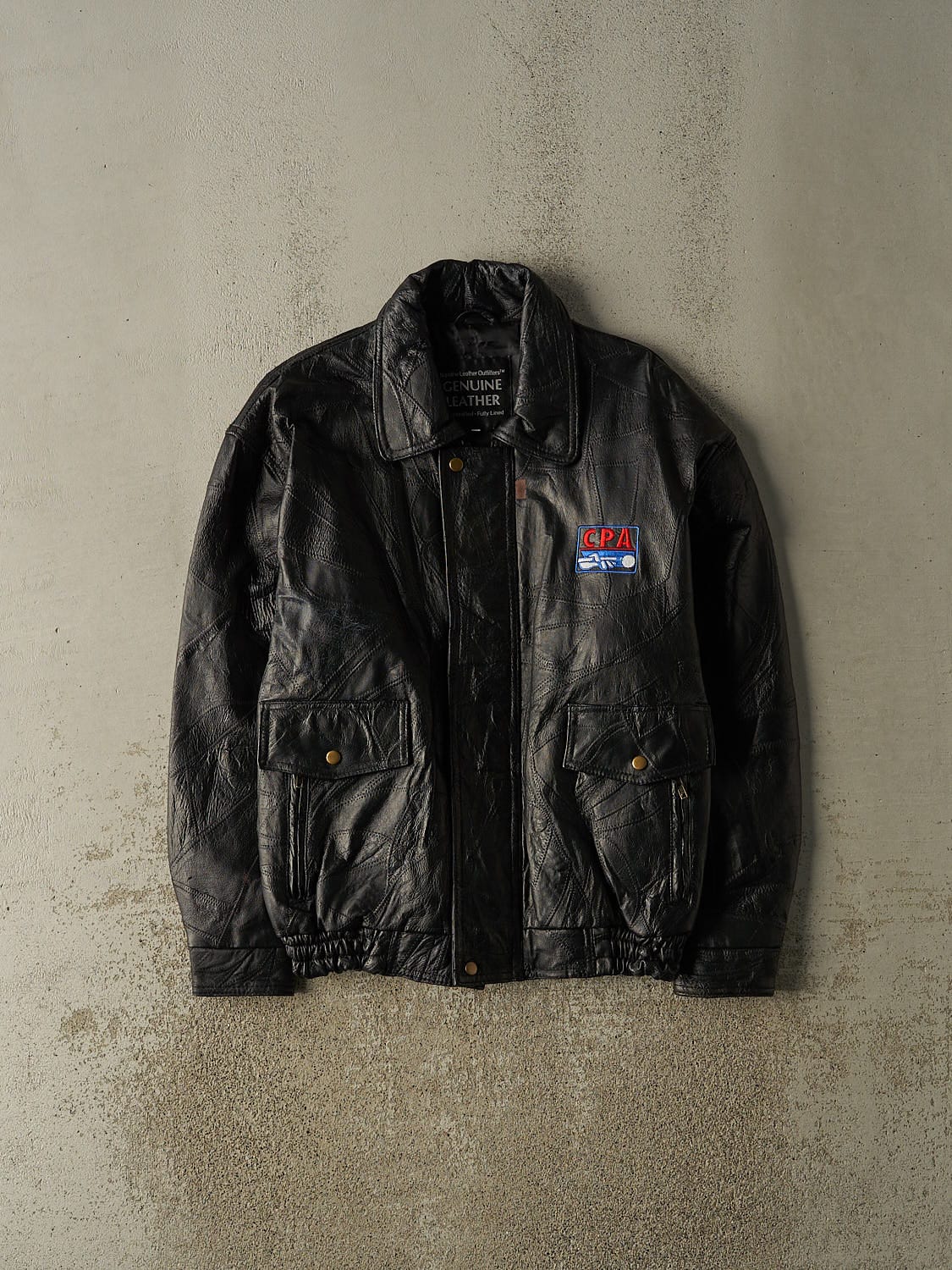 Vintage 90s Black CPA Billiards Embroidered Leather Jacket (L/XL)
