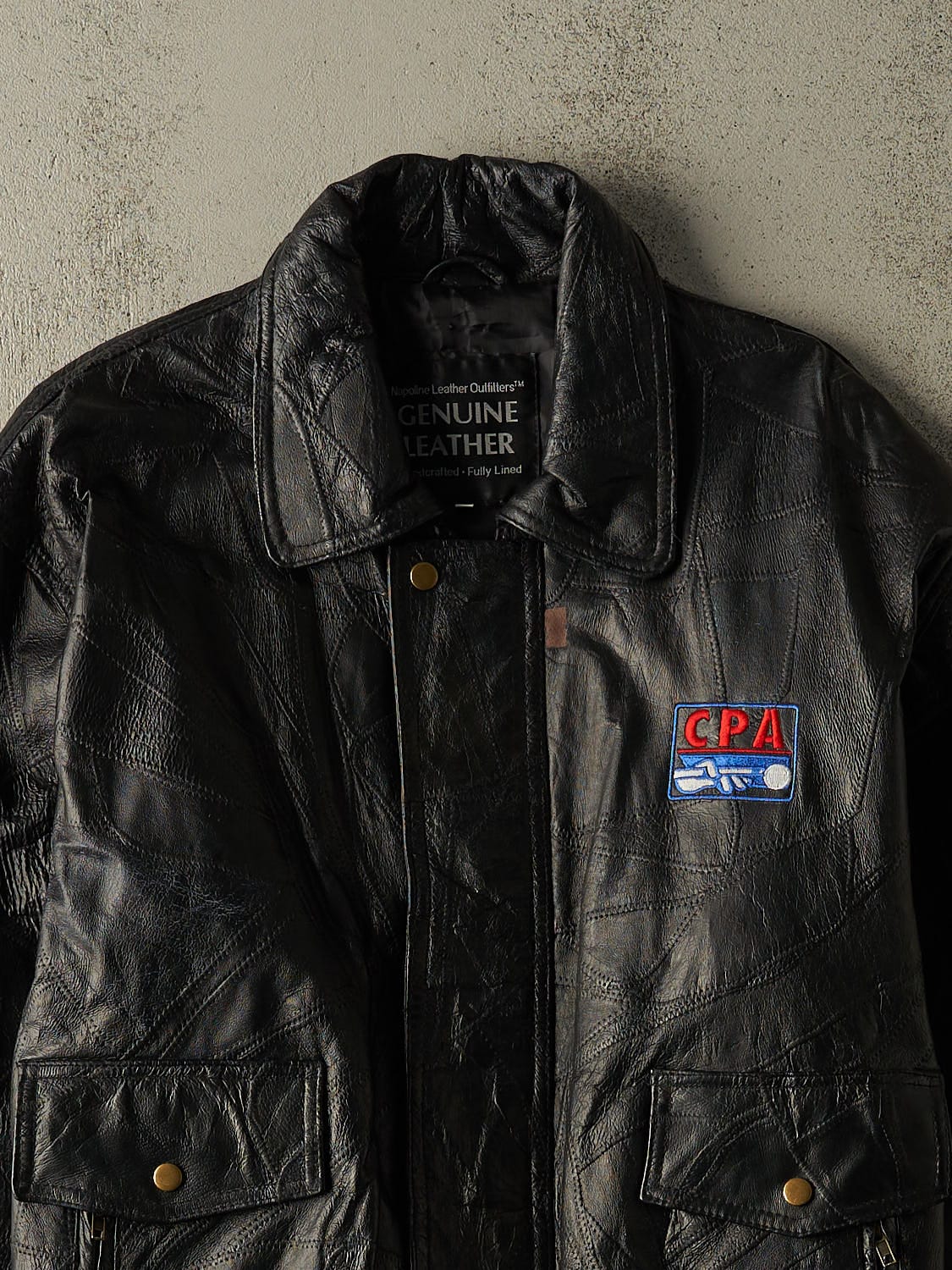 Vintage 90s Black CPA Billiards Embroidered Leather Jacket (L/XL)