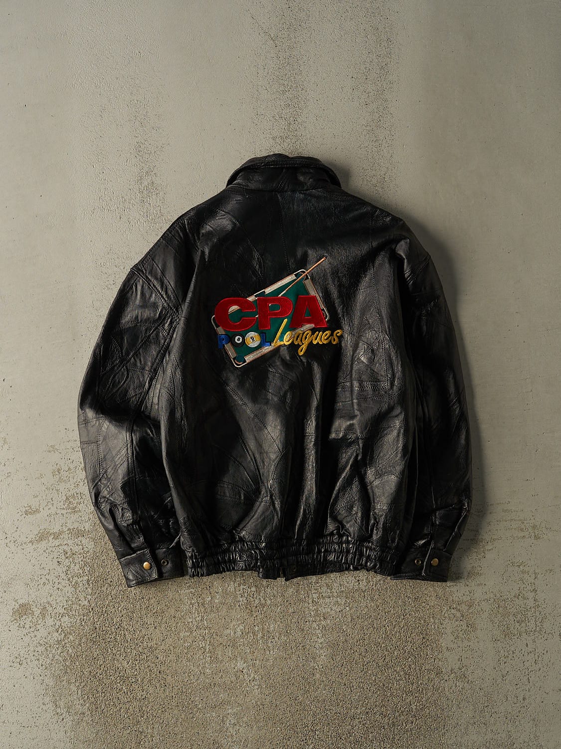 Vintage 90s Black CPA Billiards Embroidered Leather Jacket (L/XL)