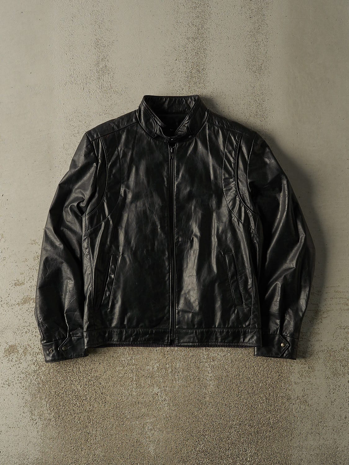 Vintage 90s Black Cafe Racer Style Leather Jacket (S)