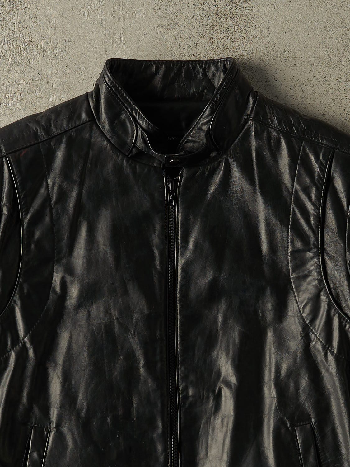 Vintage 90s Black Cafe Racer Style Leather Jacket (S)
