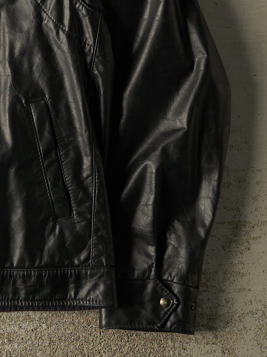 Vintage 90s Black Cafe Racer Style Leather Jacket (S)