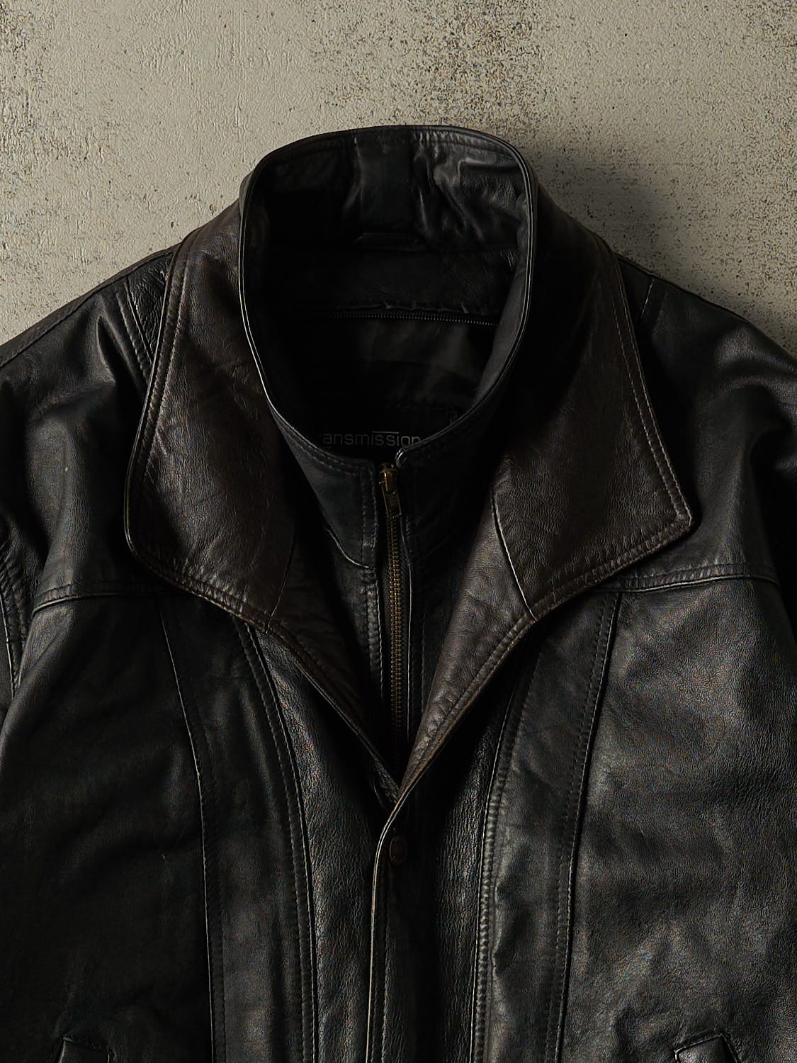 Vintage 90s Black Double Collar Bomber Leather Jacket (M/L)