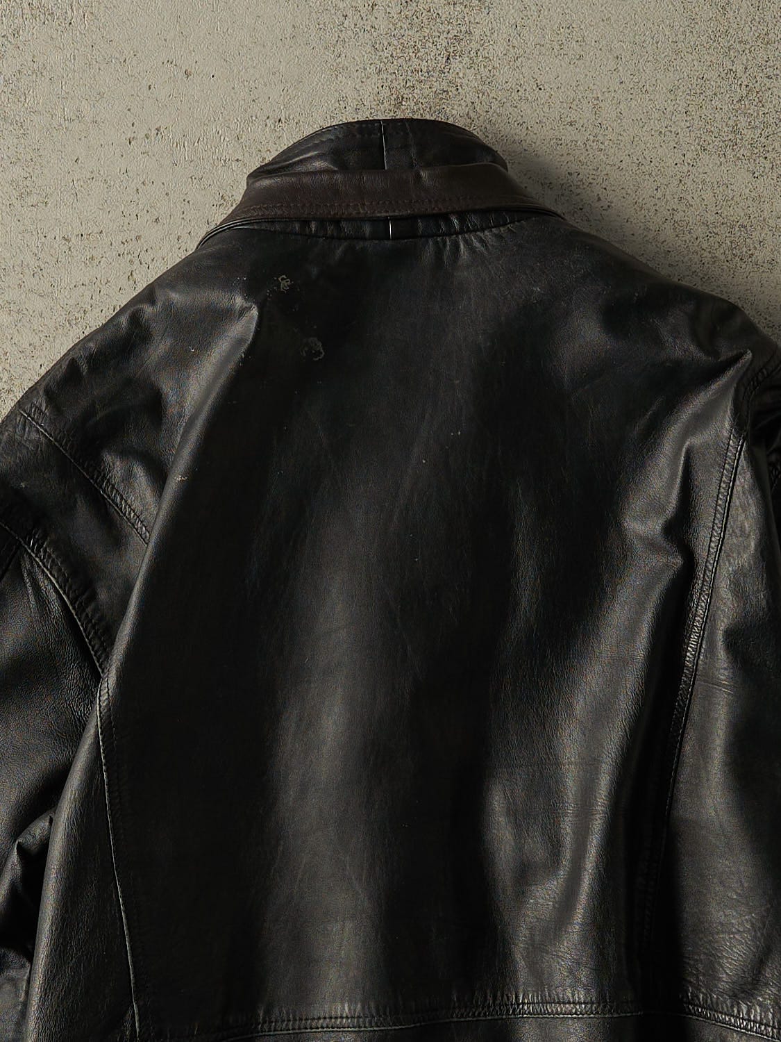 Vintage 90s Black Double Collar Bomber Leather Jacket (M/L)
