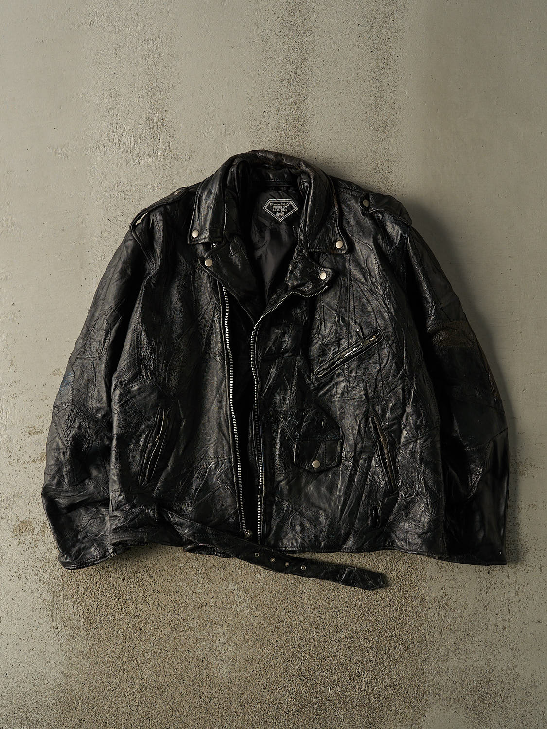 Vintage 80s Black Leather Biker Jacket (XL)