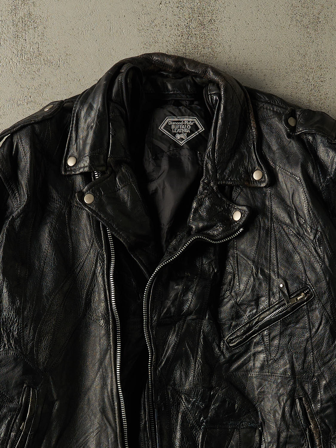 Vintage 80s Black Leather Biker Jacket (XL)