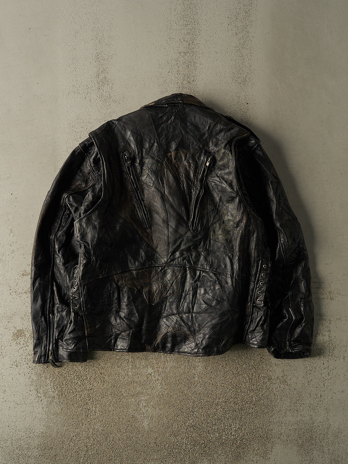 Vintage 80s Black Leather Biker Jacket (XL)