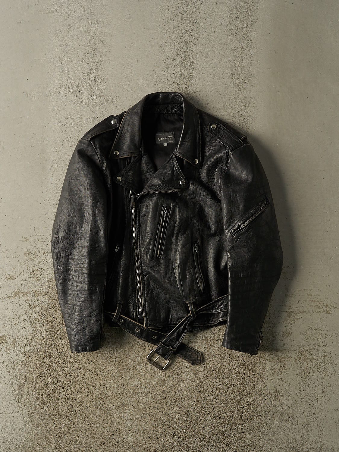 Vintage 90s Black Leather Biker Jacket (S/M)