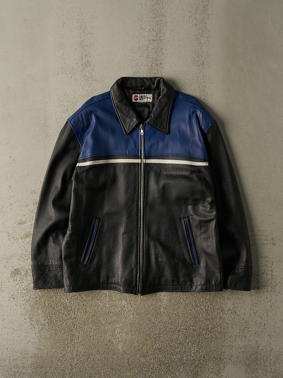 Vintage 90s Black & Blue Pepsi Leather Jacket (XL)