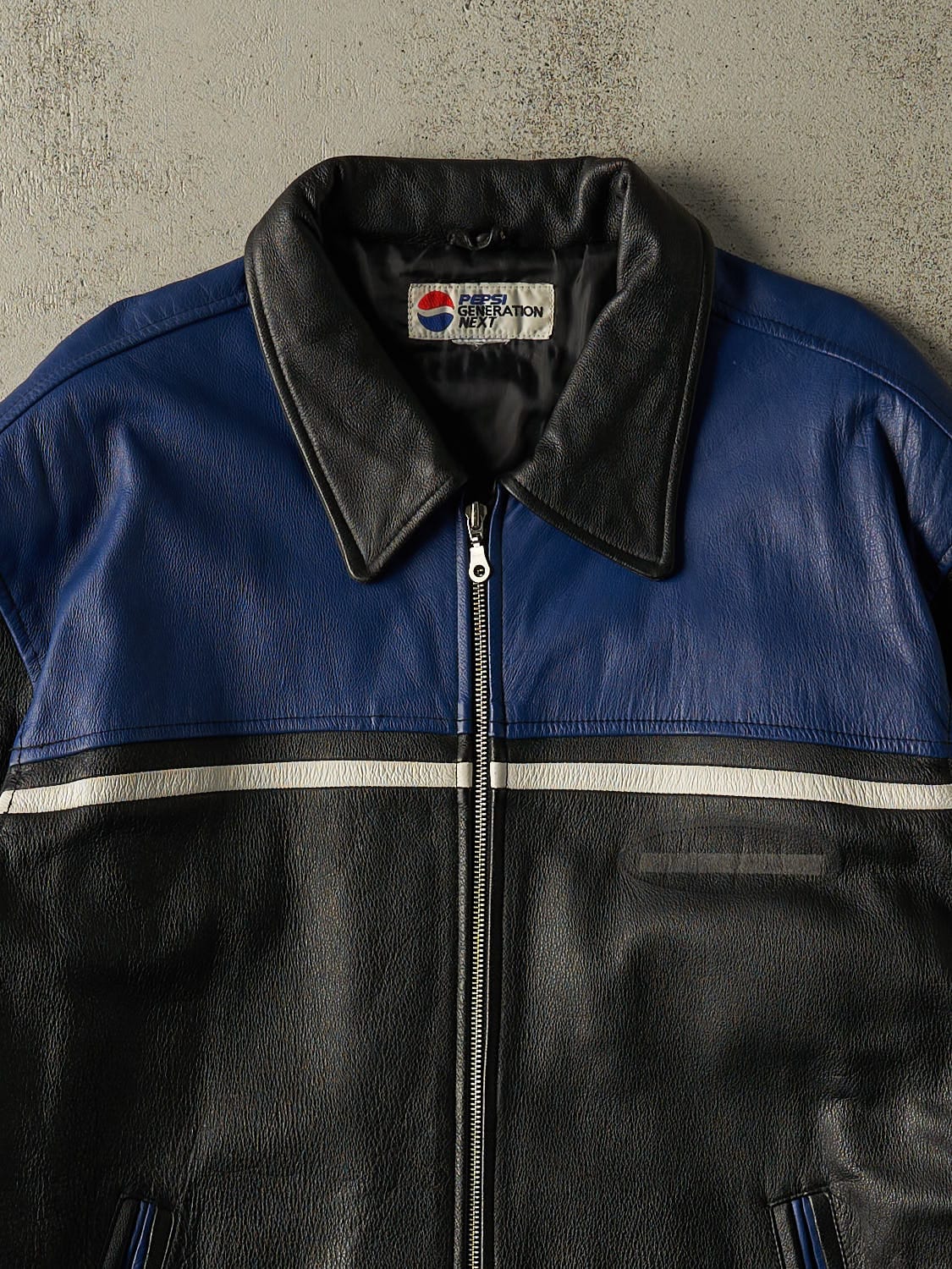 Vintage 90s Black & Blue Pepsi Leather Jacket (XL)