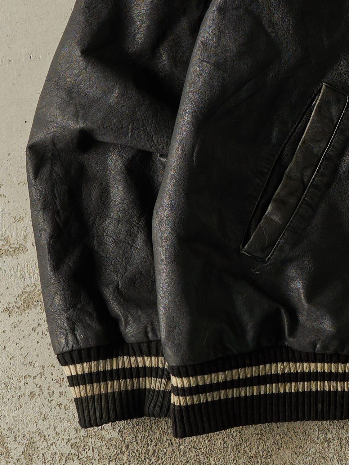 Vintage 90s Black Leather Varsity Bomber Jacket (XL/XXL)
