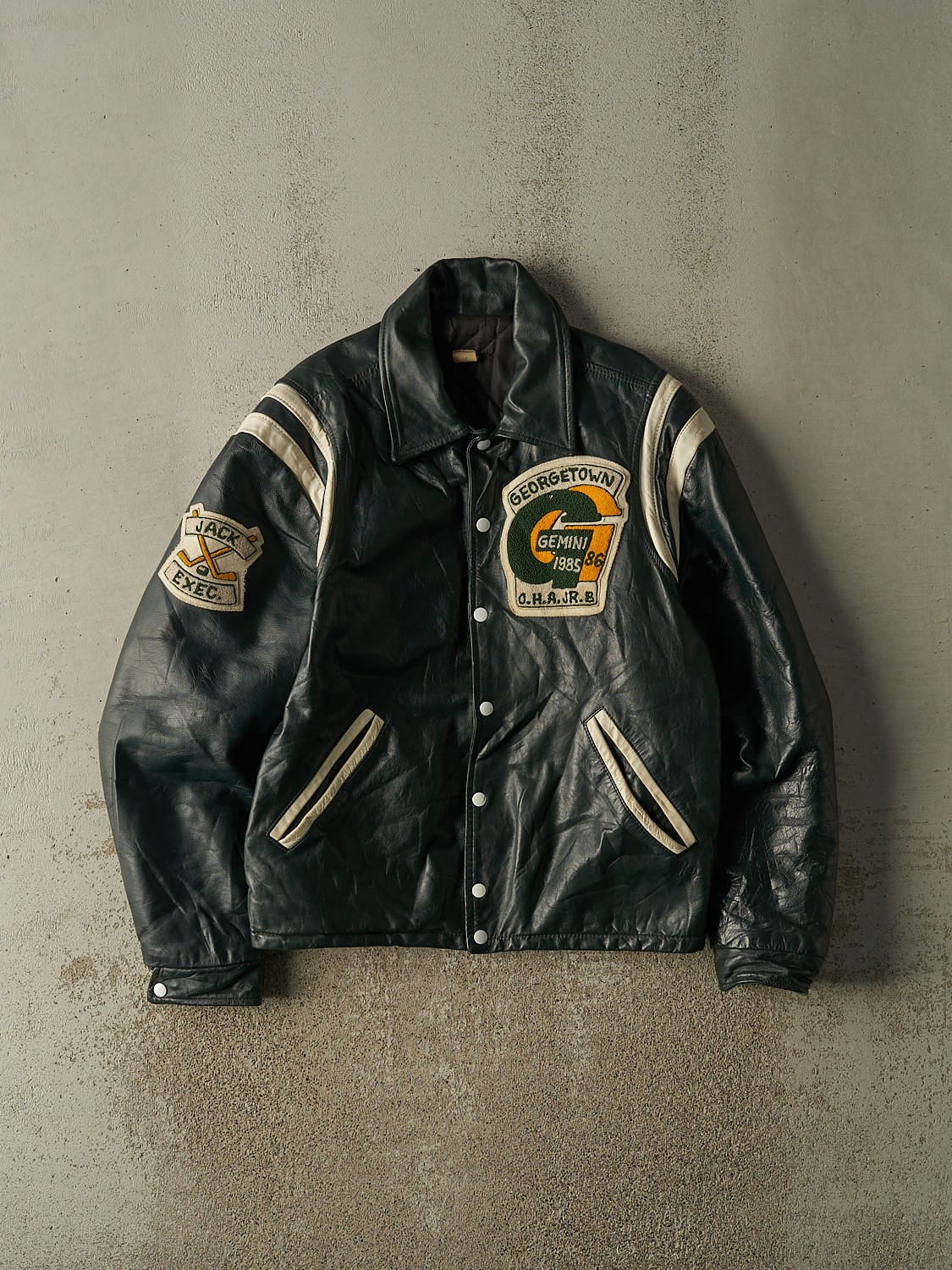 Vintage 86' Green Georgetown Varsity Leather Jacket (M/L)