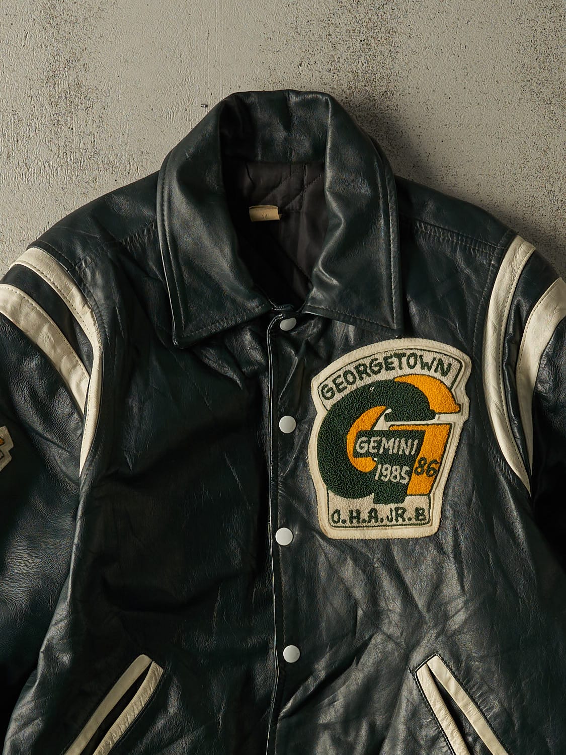 Vintage 86' Green Georgetown Varsity Leather Jacket (M/L)
