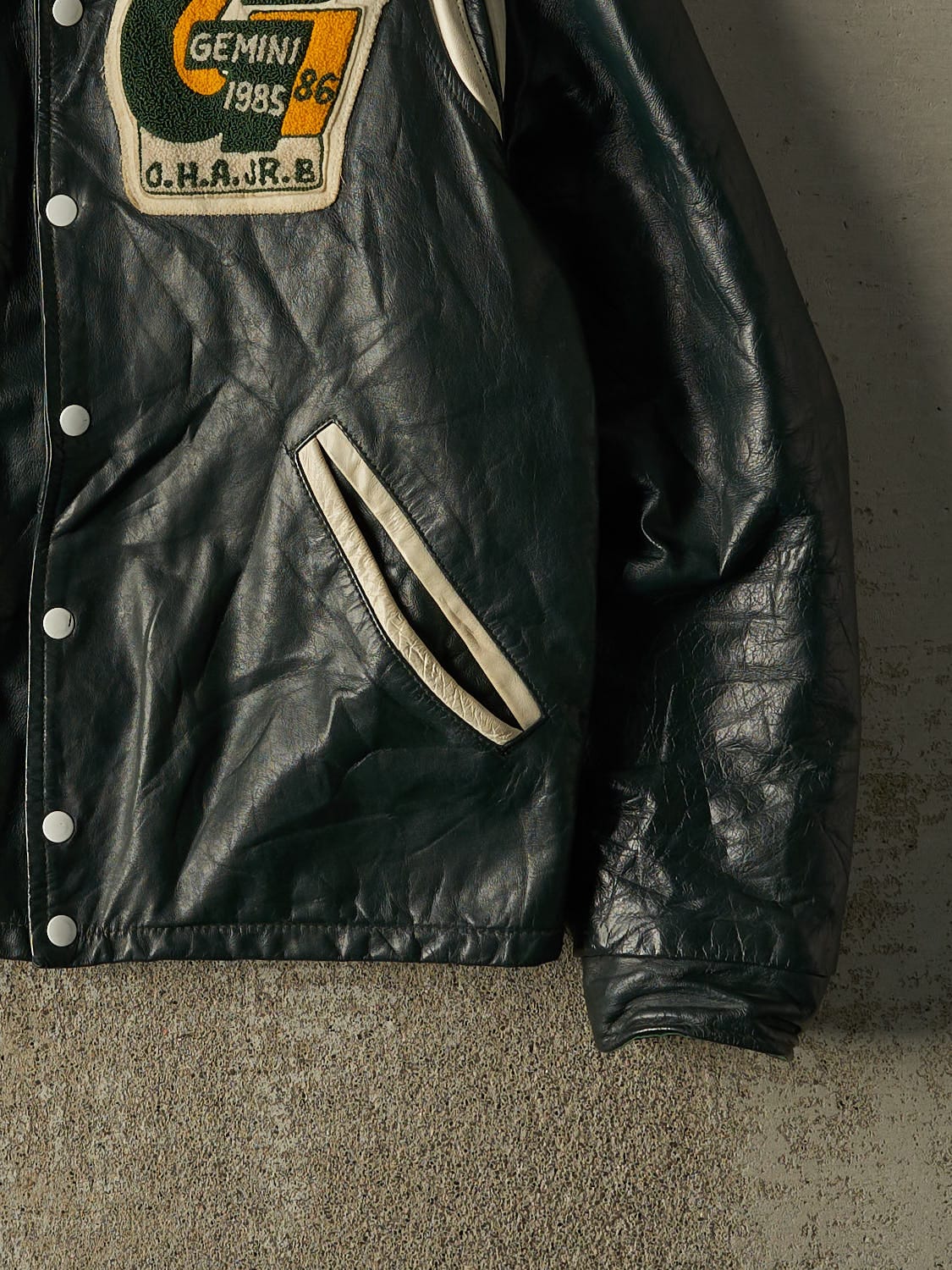 Vintage 86' Green Georgetown Varsity Leather Jacket (M/L)