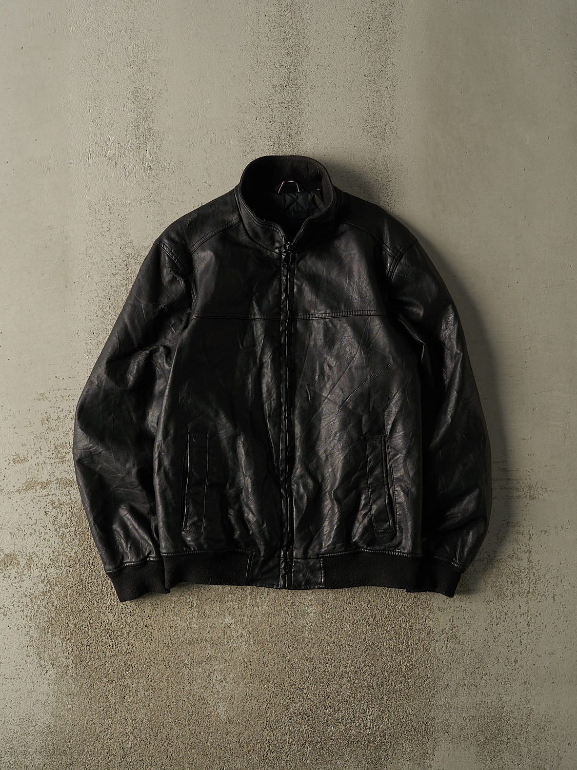 Vintage Y2K Black Tommy Hilfiger Leather Bomber Jacket (L/XL)