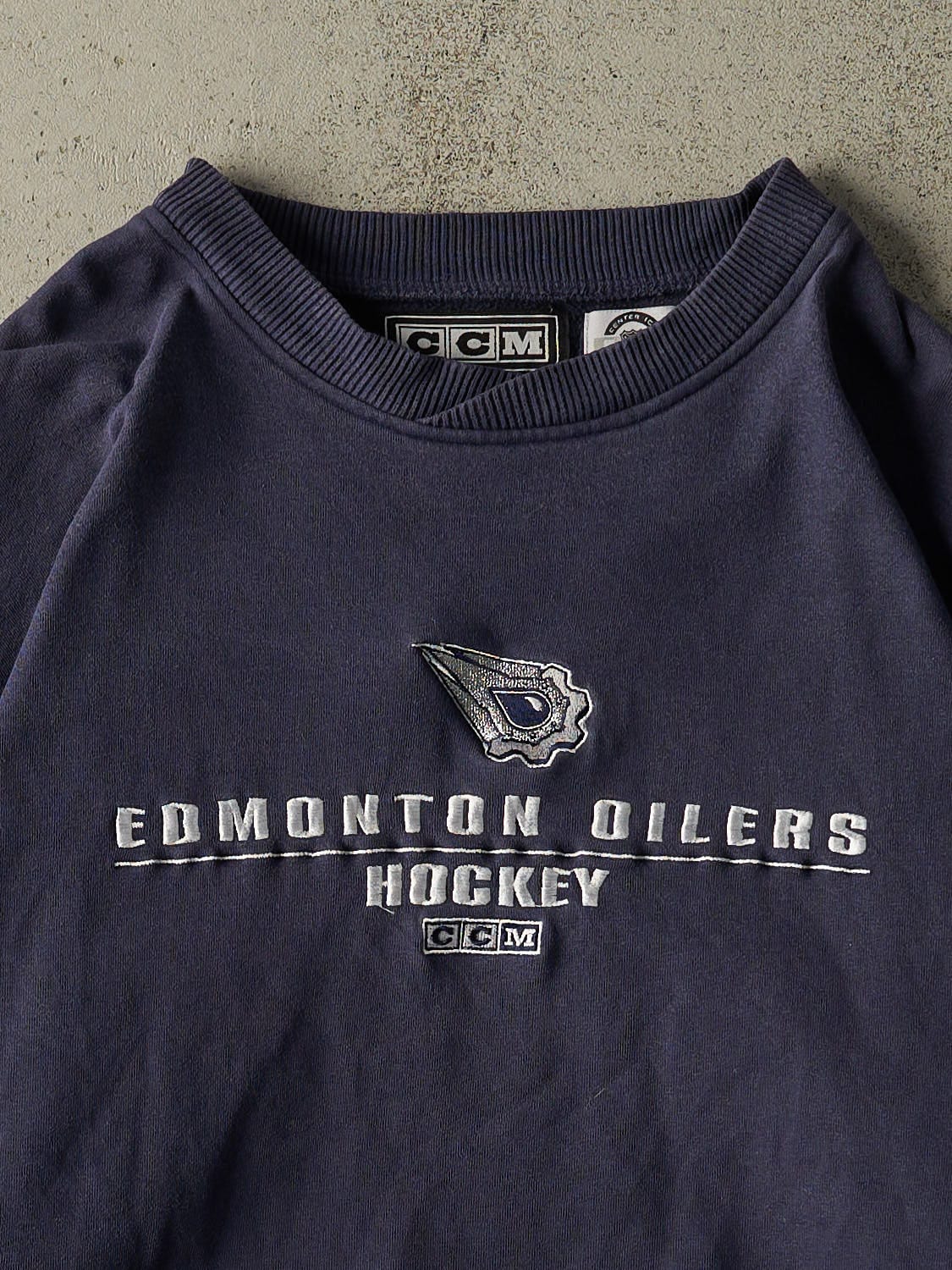 Vintage Y2K Navy Blue Edmonton Oilers Embroidered Crewneck (XXL)