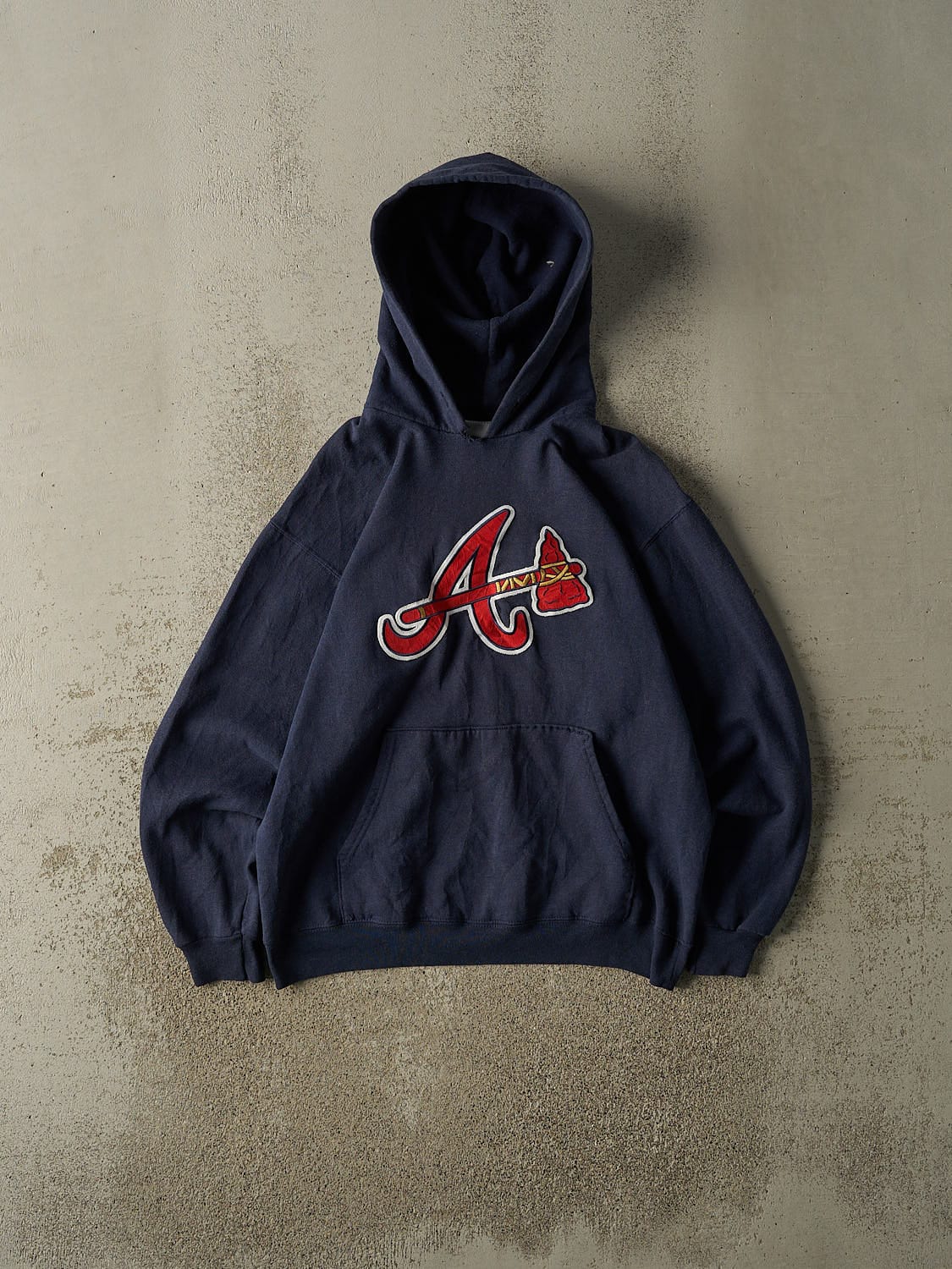 Vintage Y2K Navy Blue Atlanta Braves Embroidered Hoodie (S)