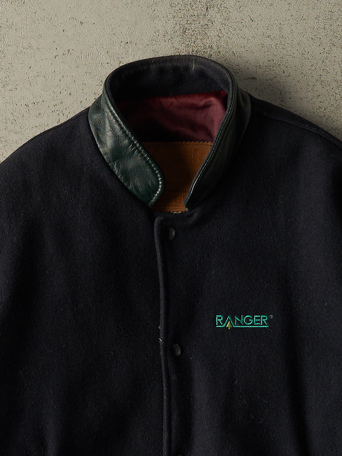 Vintage 90s Navy Blue & Green Varsity Jacket (XL)