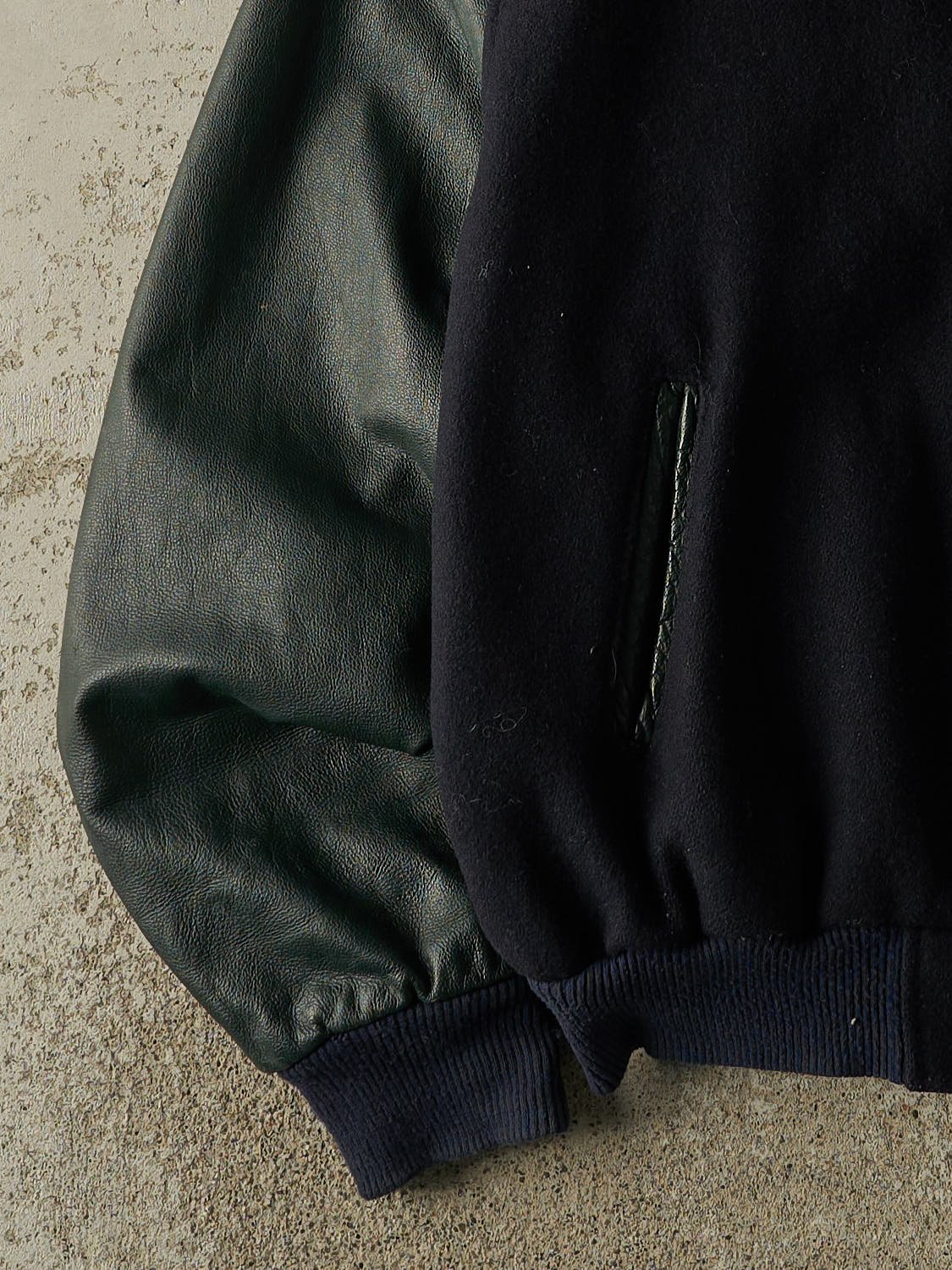 Vintage 90s Navy Blue & Green Varsity Jacket (XL)