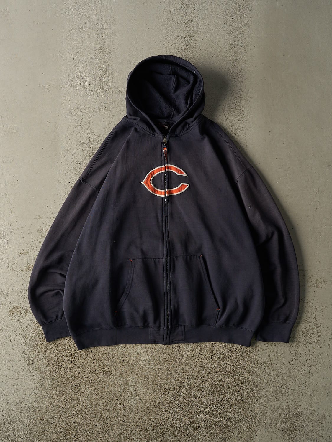 Vintage Y2K Navy Blue Chicago Bears Zip Up Hoodie (XXL)