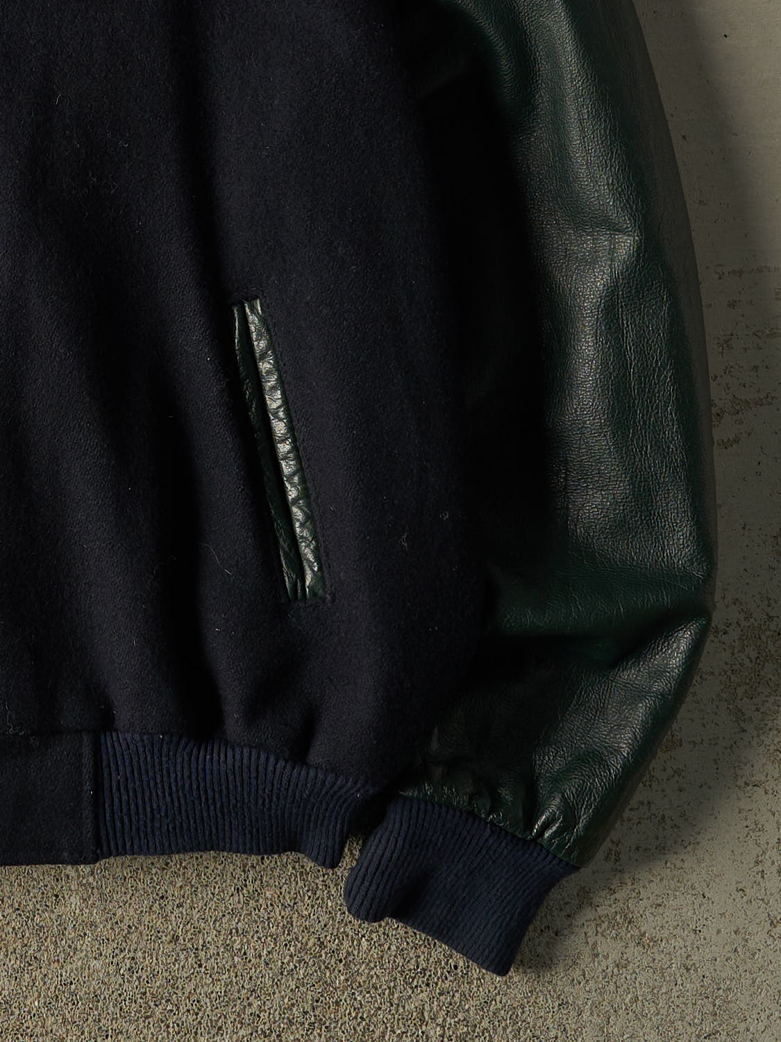 Vintage 90s Navy Blue & Green Varsity Jacket (XL)