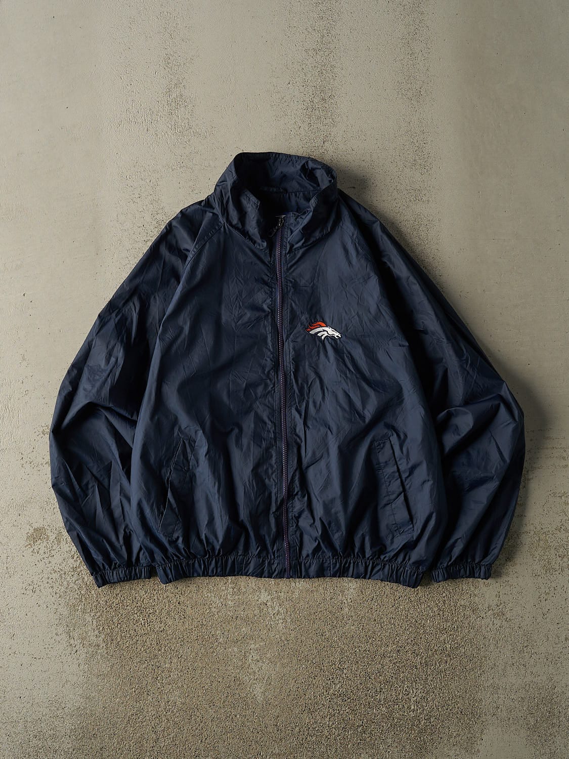 Vintage 90s Navy Blue Denver Broncos Windbreaker Jacket (L/XL)