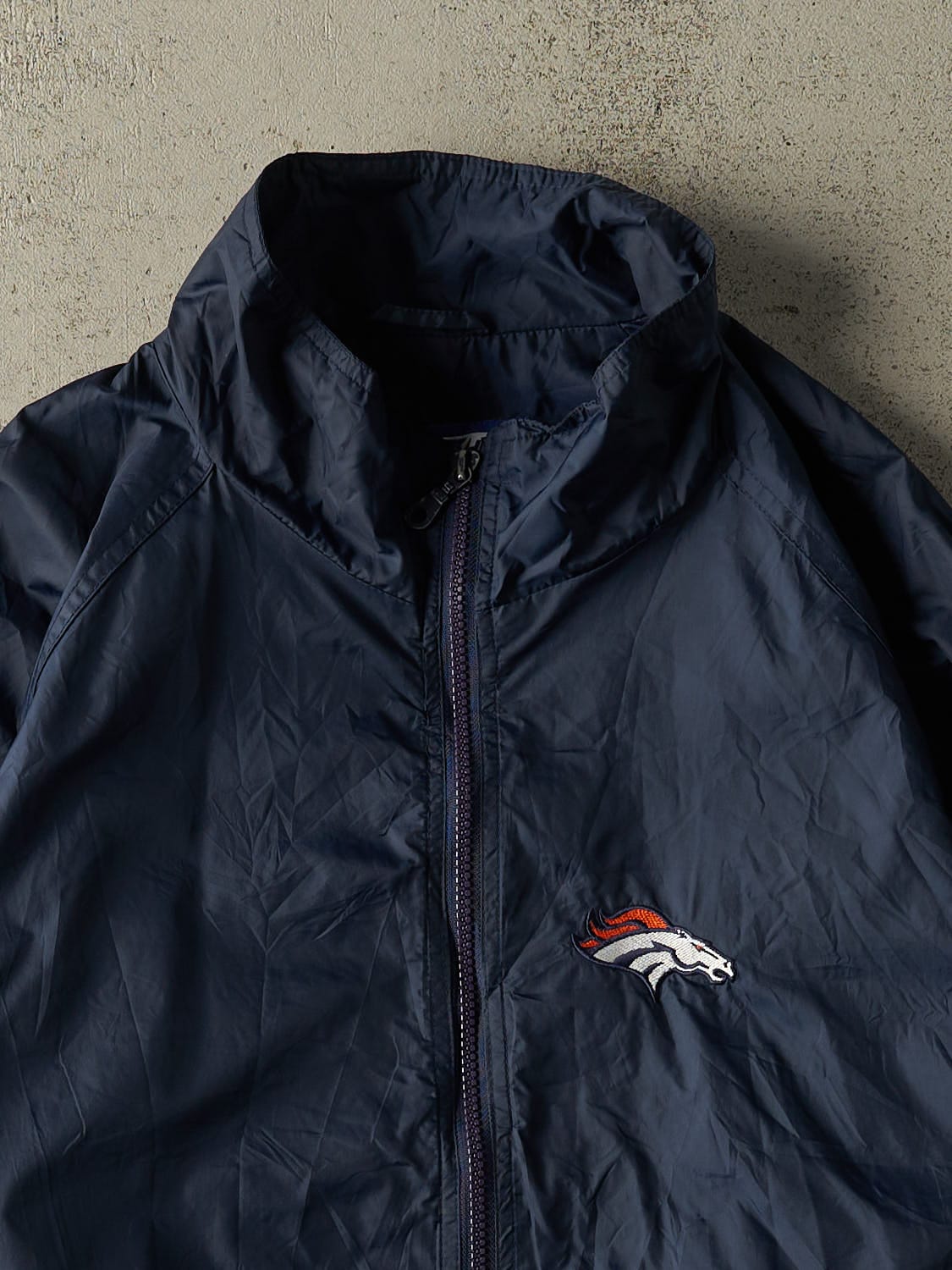 Vintage 90s Navy Blue Denver Broncos Windbreaker Jacket (L/XL)