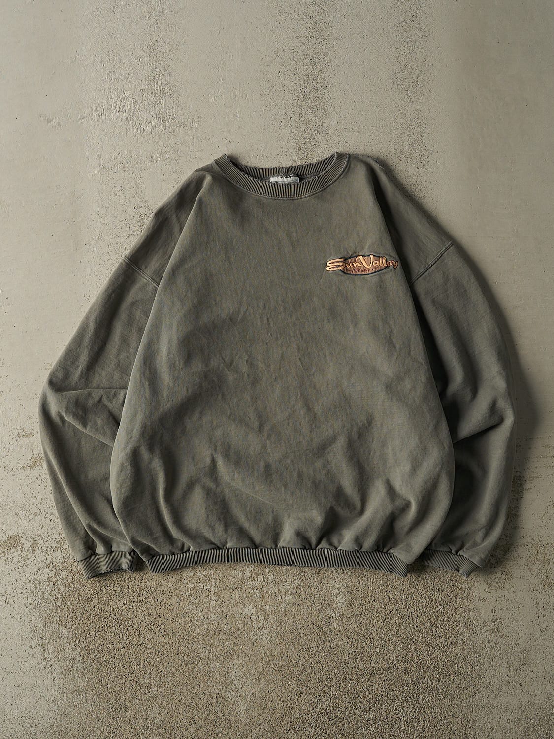 Vintage 90s Washed Green Sun Valley Idaho Embroidered Crewneck (XL)