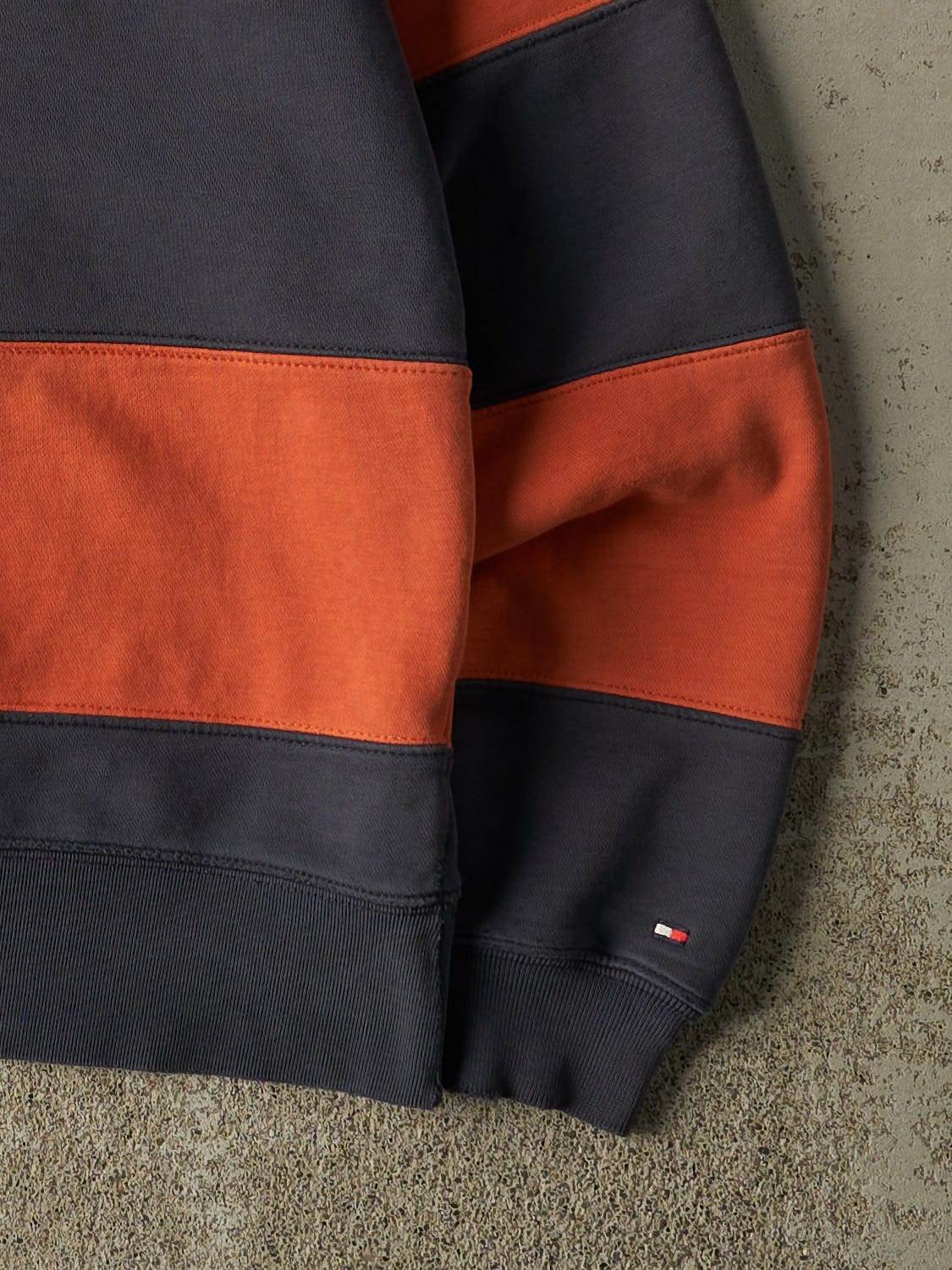 Vintage Y2K Orange & Navy Tommy Hilfiger Striped Crewneck (S)