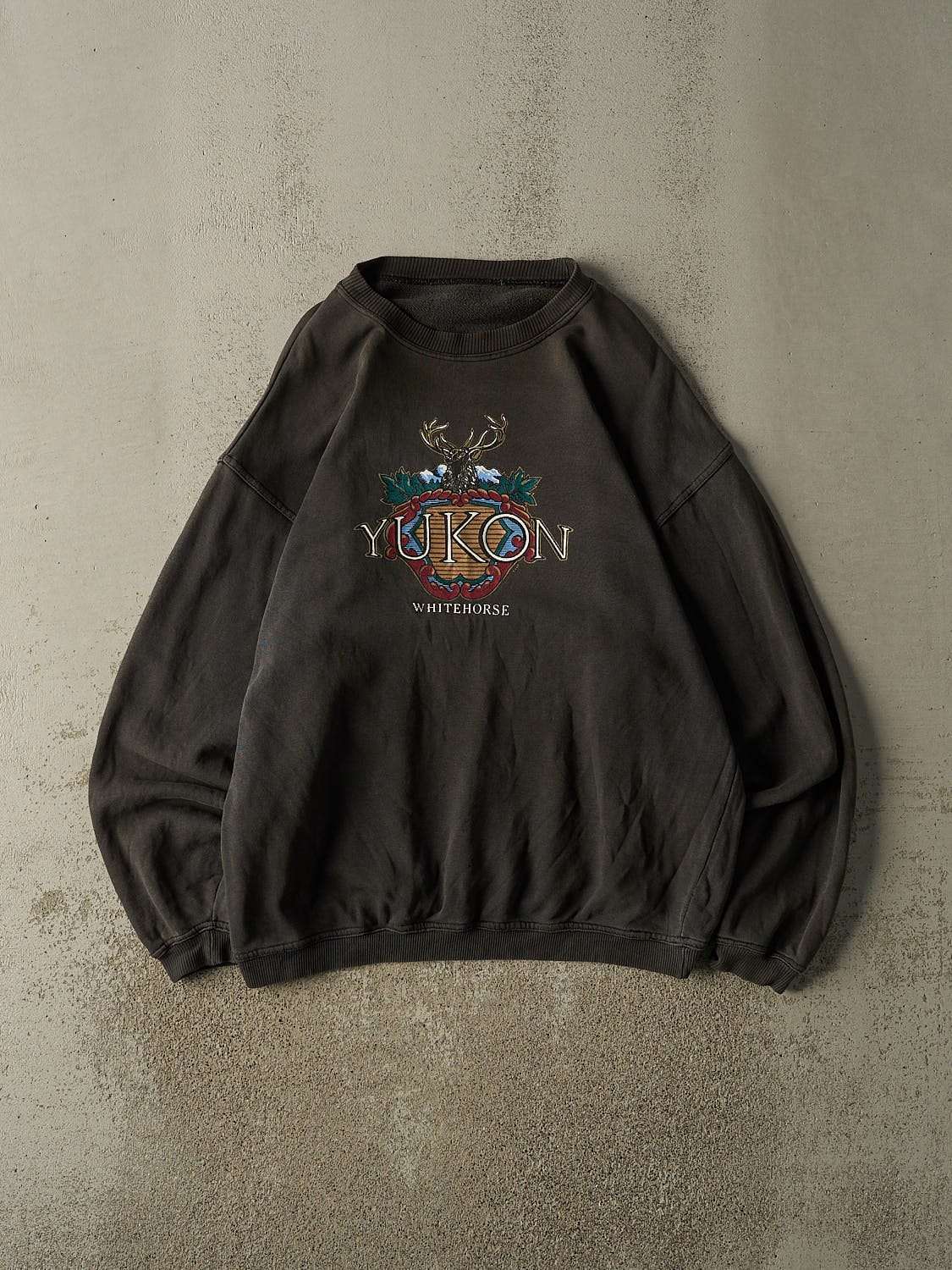 Vintage 90s Faded Black Yukon Crewneck (XXL)