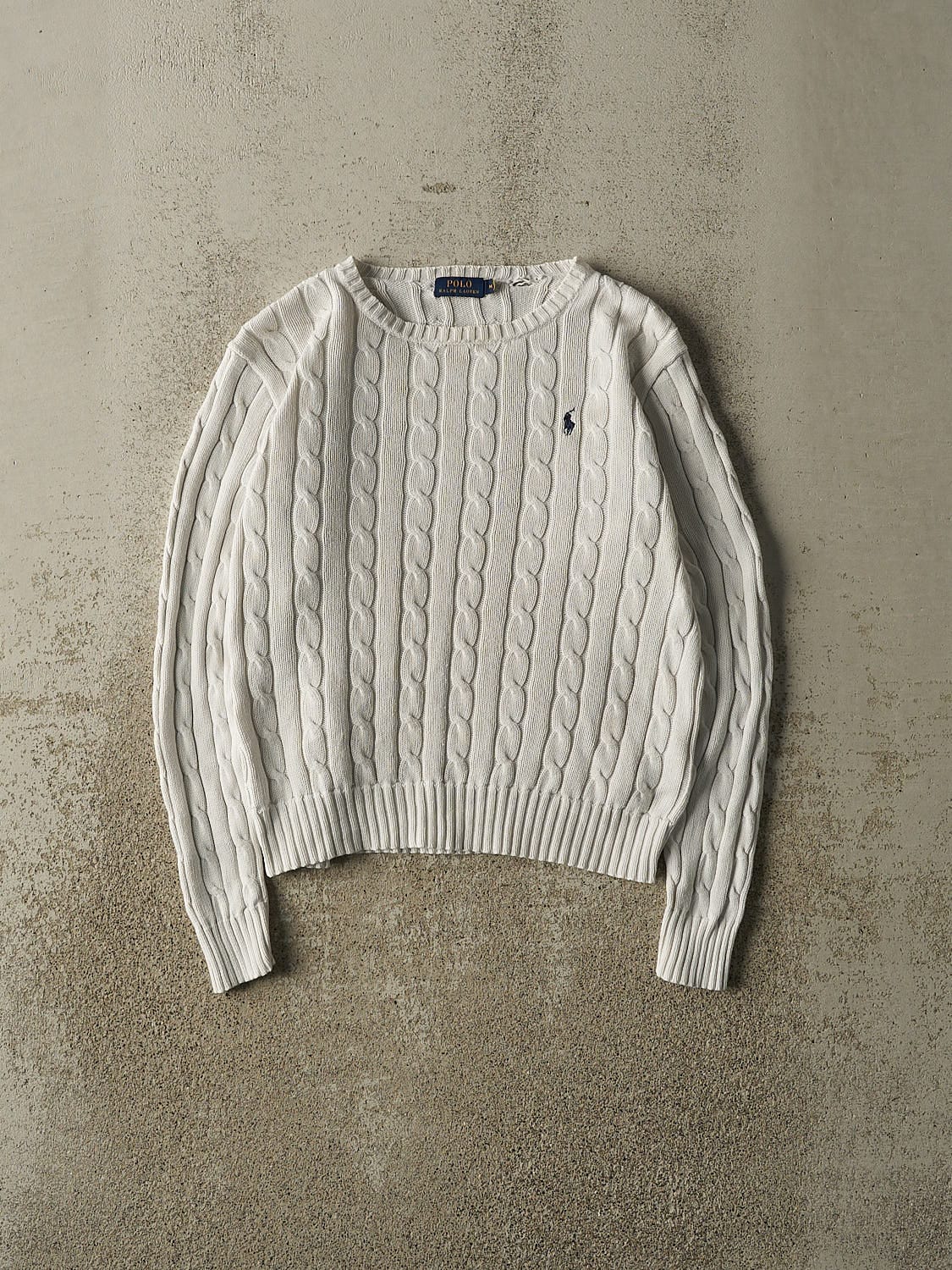 Vintage Y2K White Polo Cable Knit Sweater (XXS/XS)