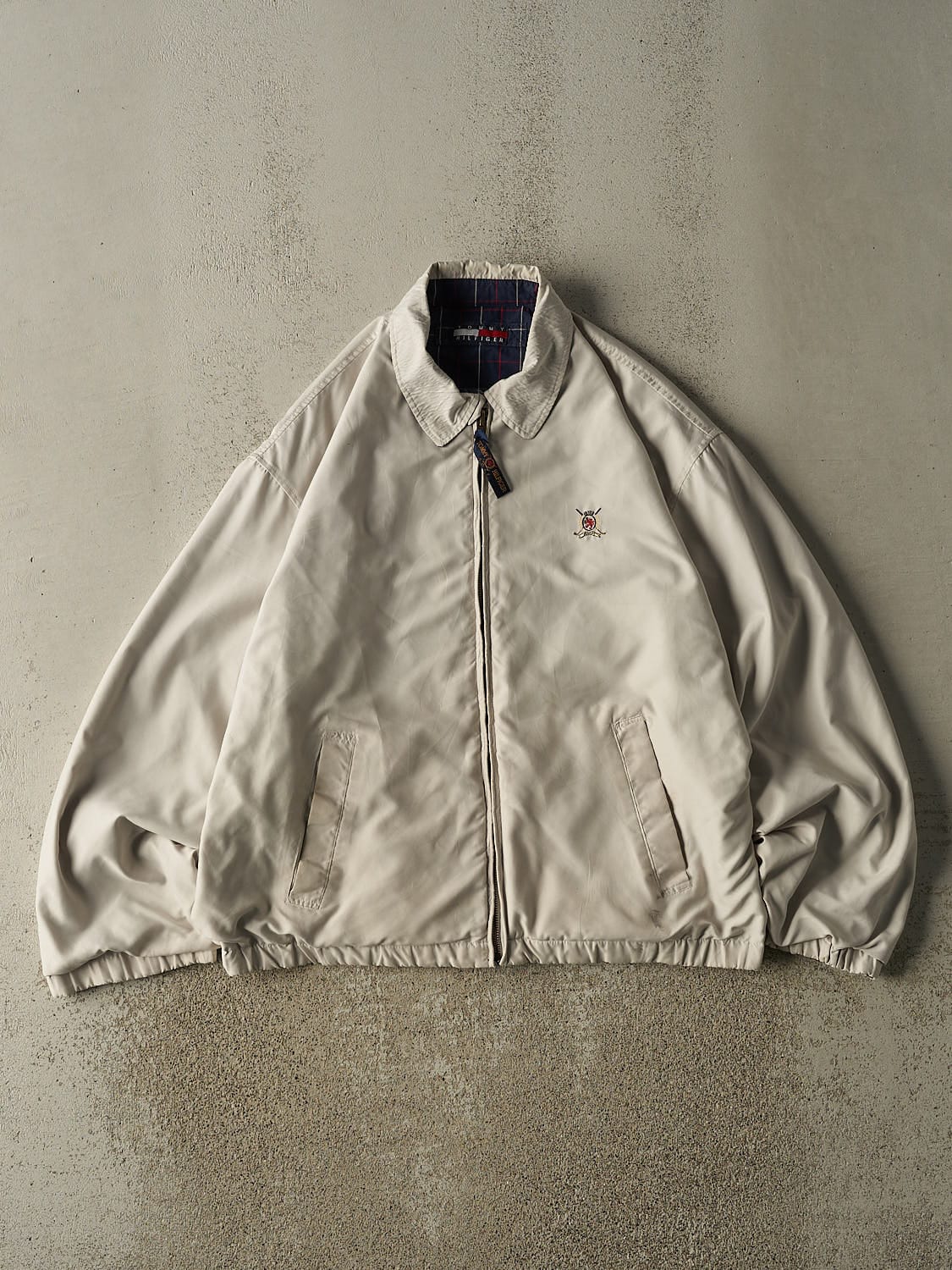 Vintage 90s Beige & Plaid Tommy Hilfiger Reversible Harrington Jacket (L/XL)