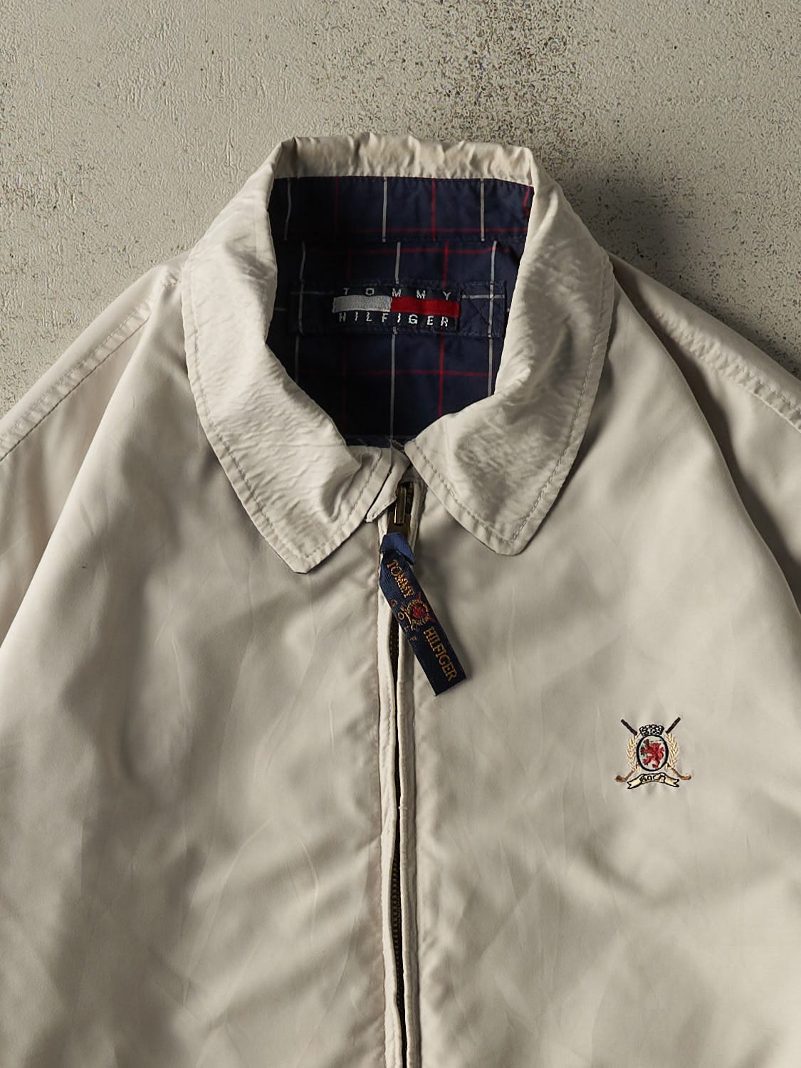 Vintage 90s Beige & Plaid Tommy Hilfiger Reversible Harrington Jacket (L/XL)