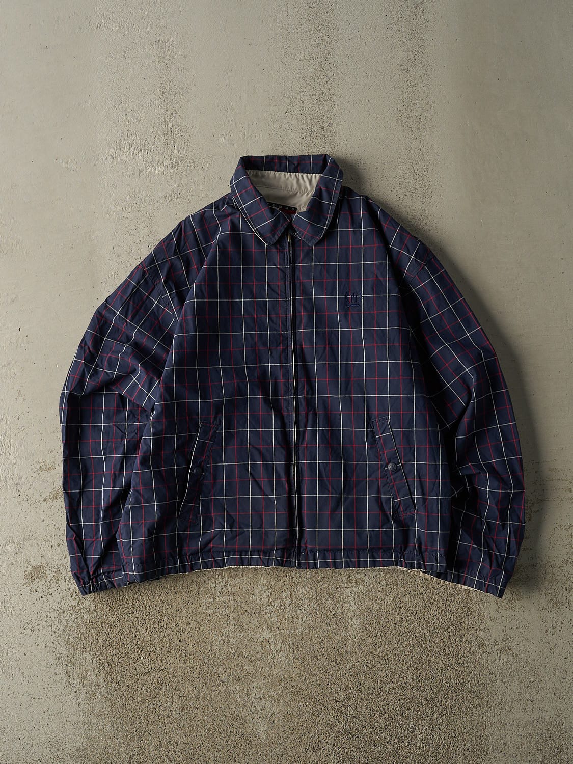 Vintage 90s Beige & Plaid Tommy Hilfiger Reversible Harrington Jacket (L/XL)