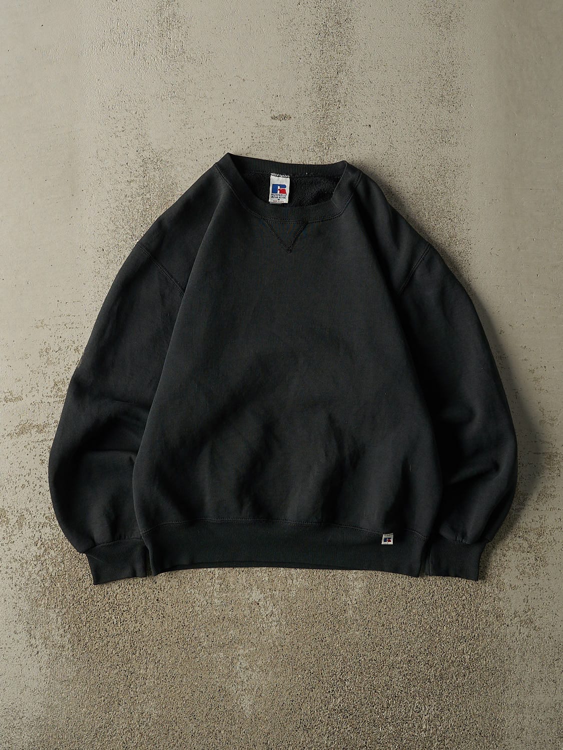 Vintage 90s Faded Black Russell Athletic Blank Crewneck (S)