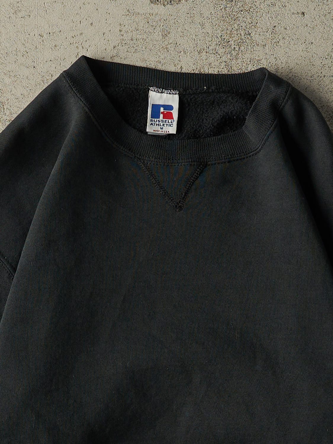 Vintage 90s Faded Black Russell Athletic Blank Crewneck (S)