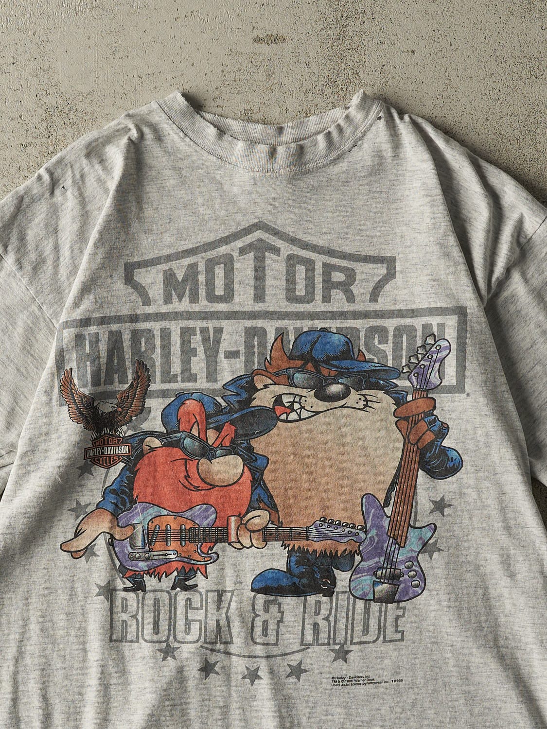Vintage 95' Heather Grey Harley Davidson Looney Tunes Tee (L/XL)