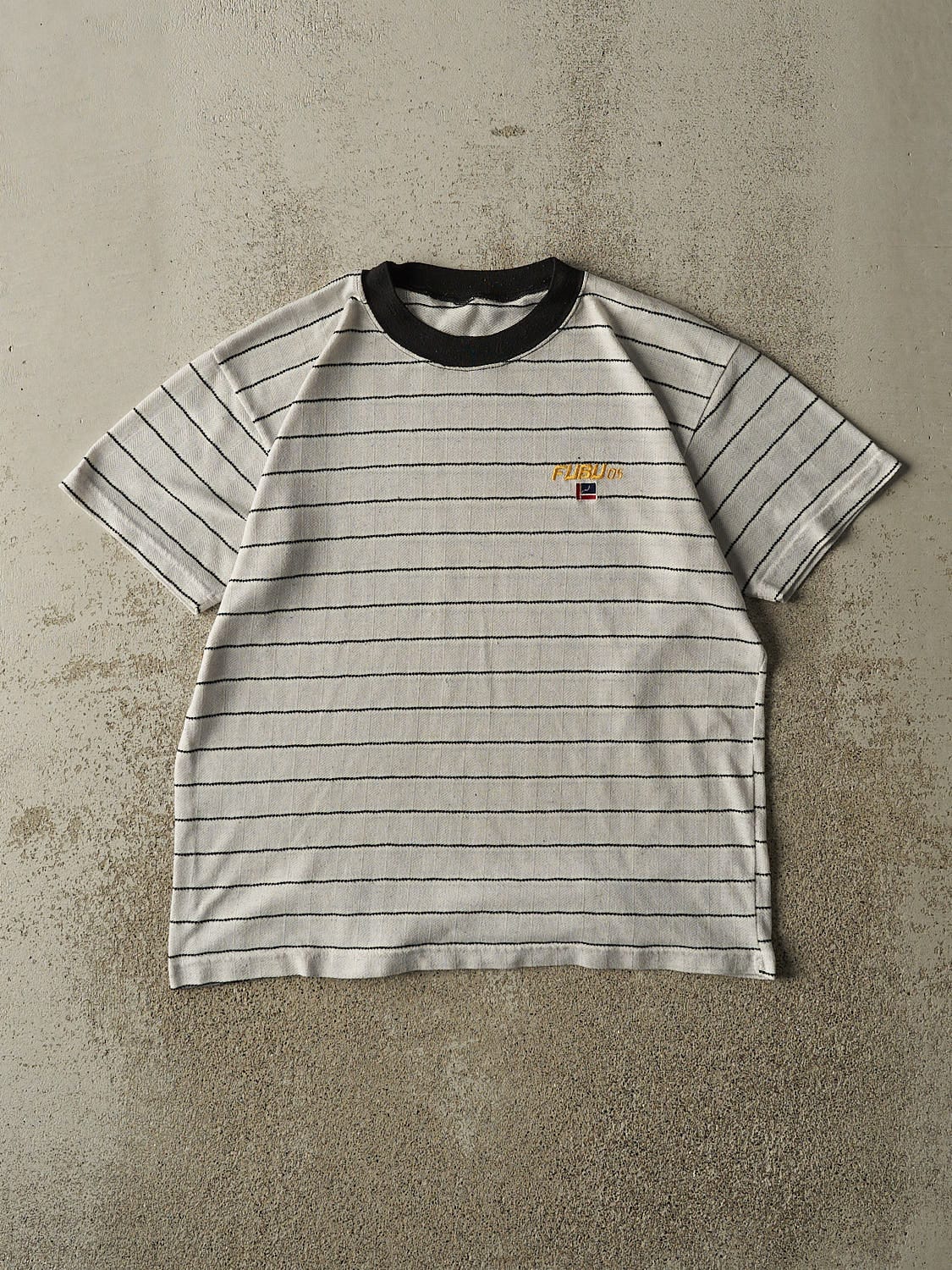 Vintage 90s Grey & Black Fubu Striped Tee (M)