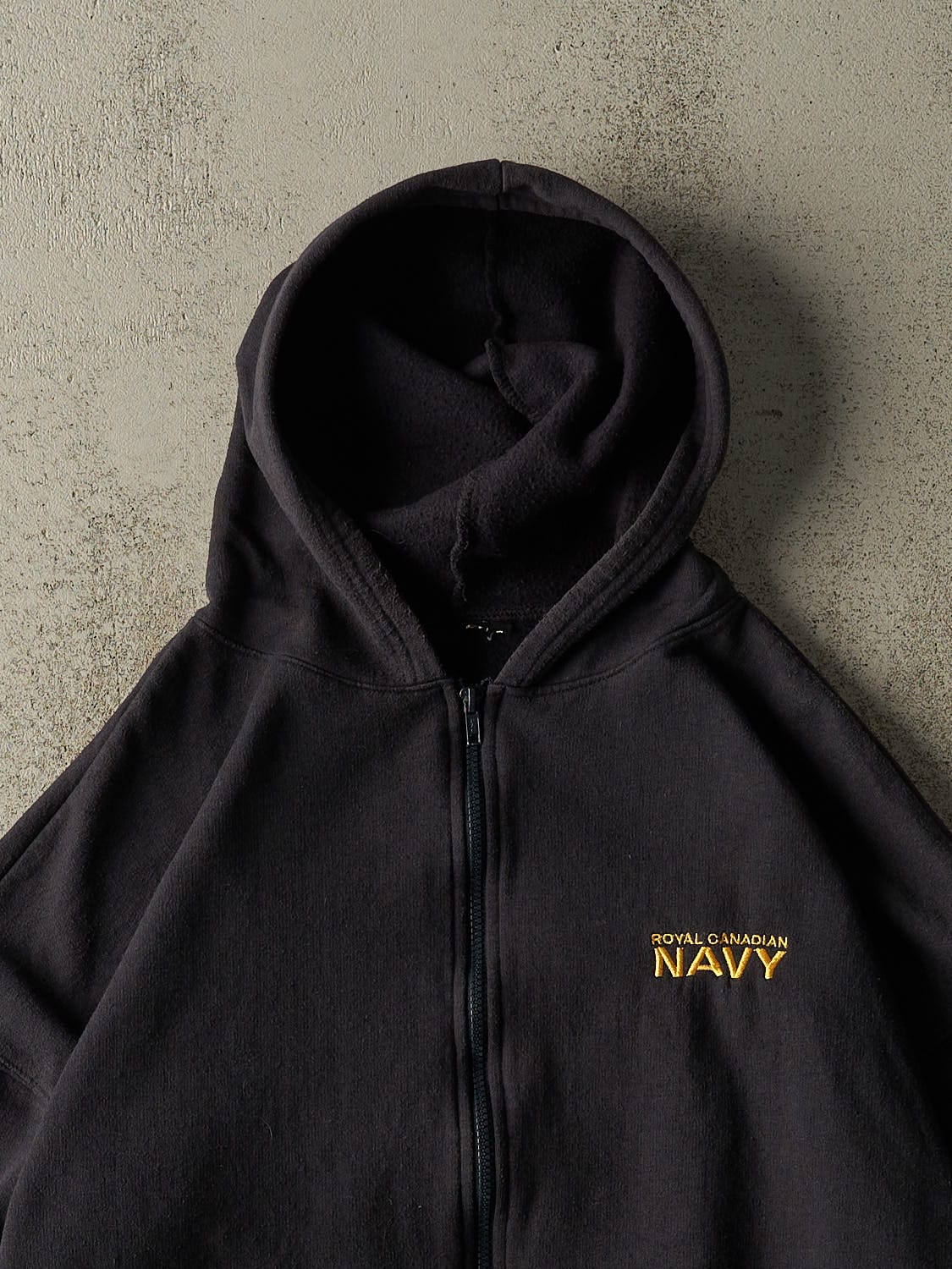 Vintage 90s Faded Black Royal Canadian Navy Embroidered Zip Up Hoodie (XL)