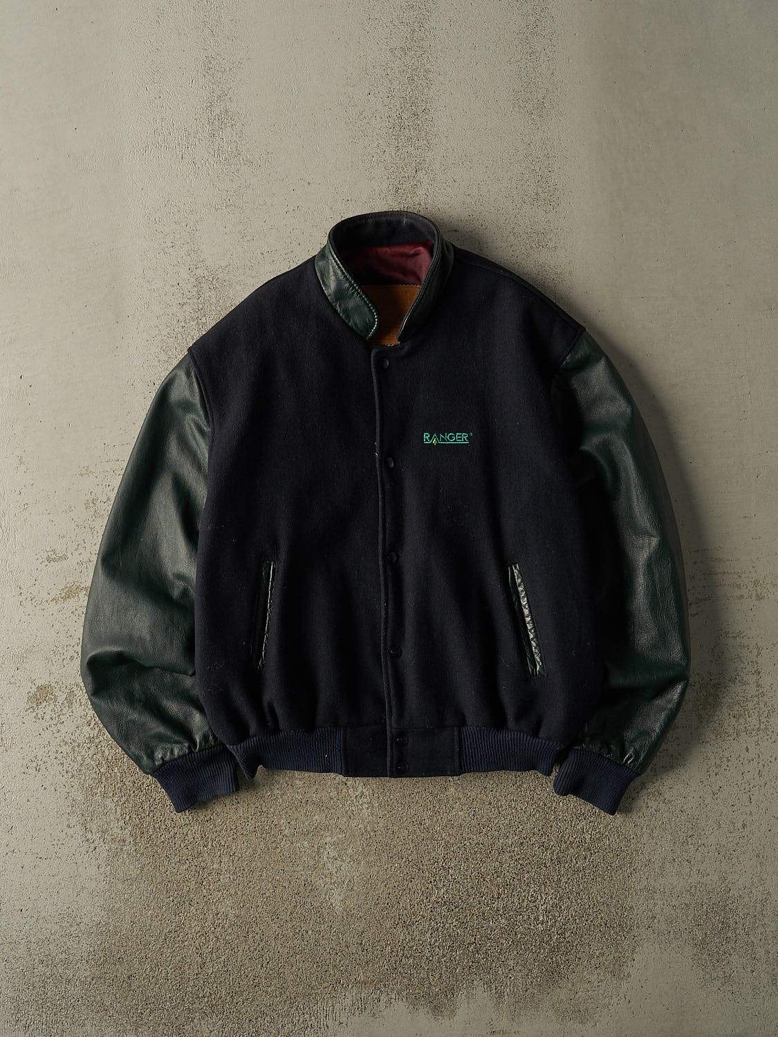 Vintage 90s Navy Blue & Green Varsity Jacket (XL)