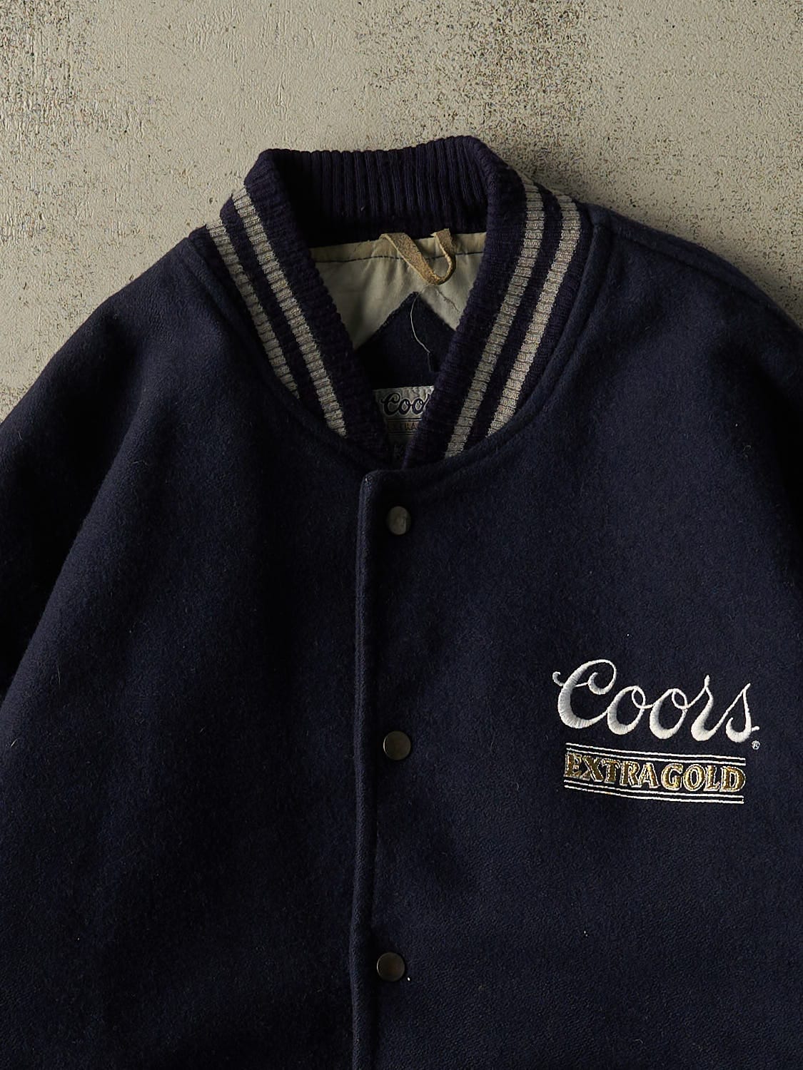 Vintage 90s Navy Blue Coors Extra Gold Varsity Jacket (XL/XXL)