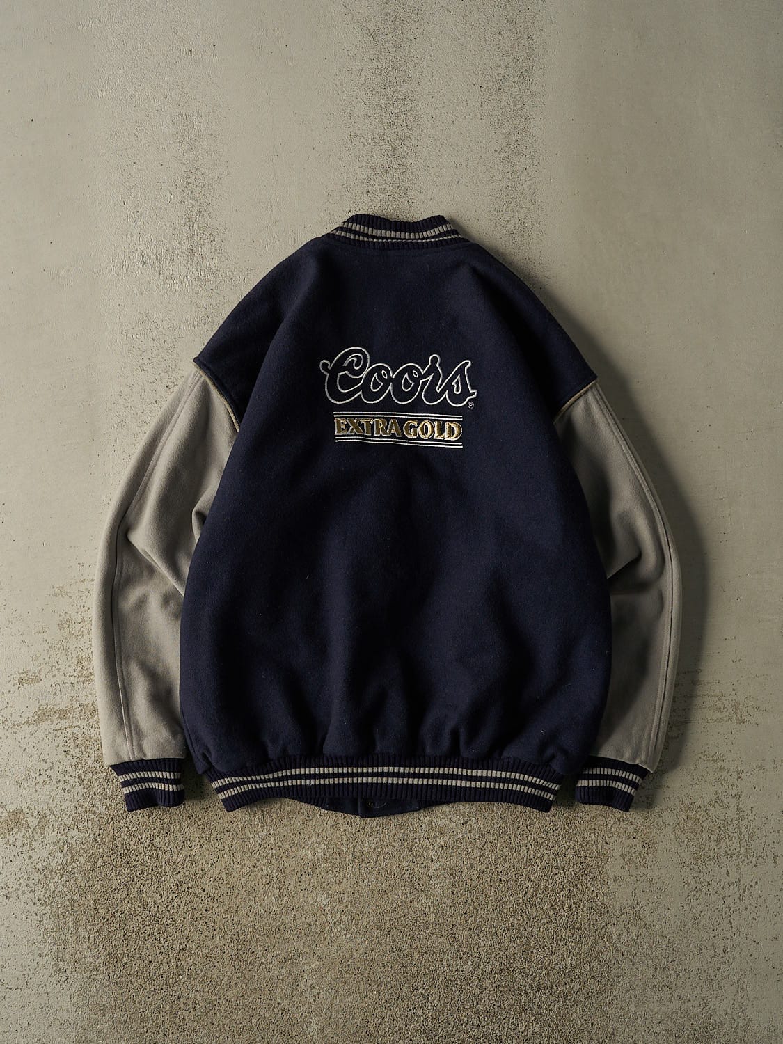 Vintage 90s Navy Blue Coors Extra Gold Varsity Jacket (XL/XXL)