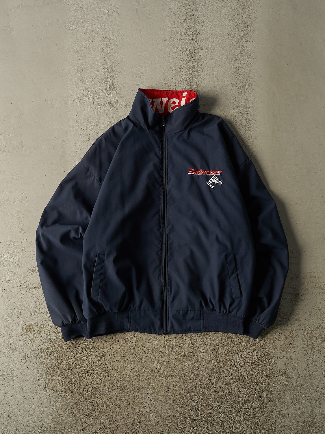 Vintage 90s Navy Blue Budweiser Embroidered Bomber Jacket (L/XL)