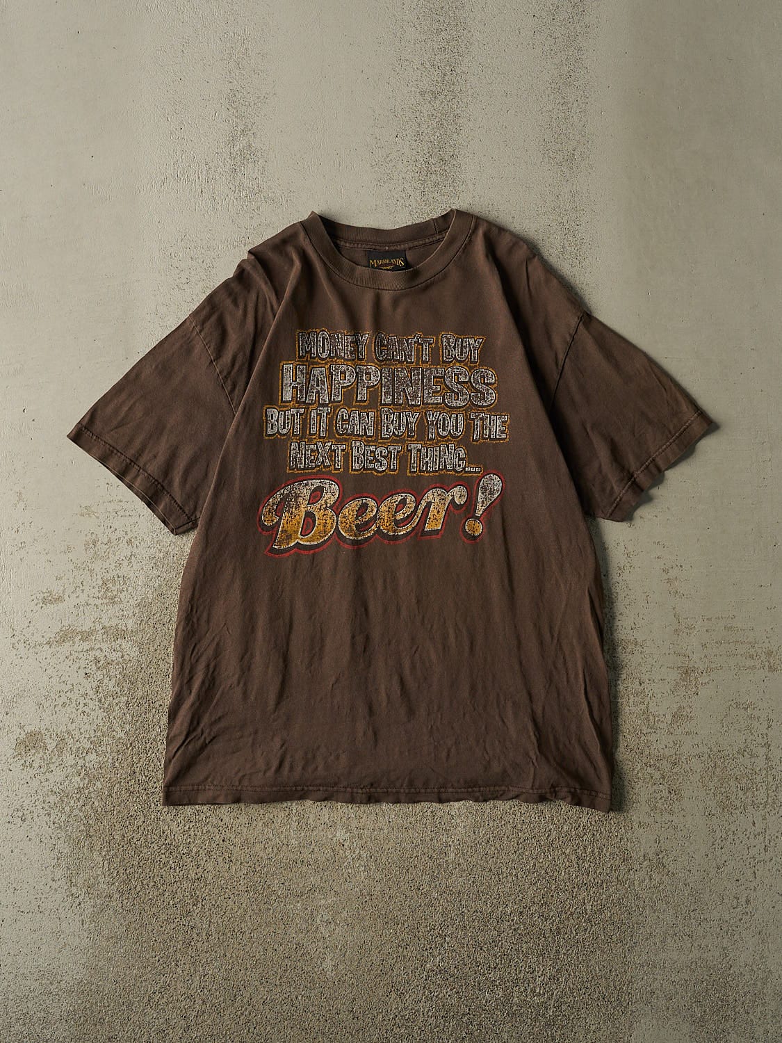Vintage 90s Brown "Money Can't Buy Happiness" Beer Tee (XL)